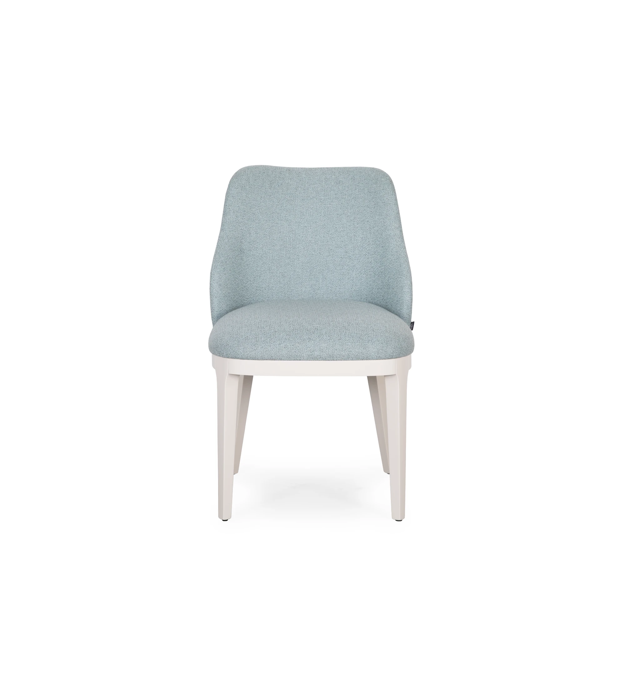 Chair upholstered in blue fabric, with pearl lacquered feet.