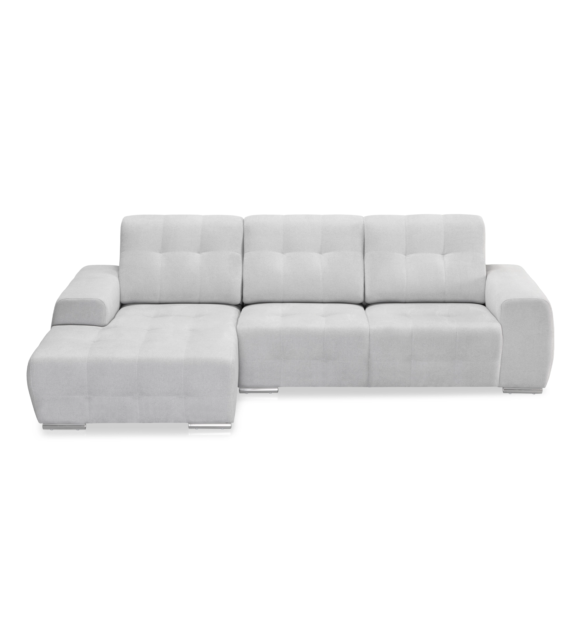 Sofá Madrid 2 lugares e chaise longue esquerda, estofado a tecido cinzento, 287 cm.