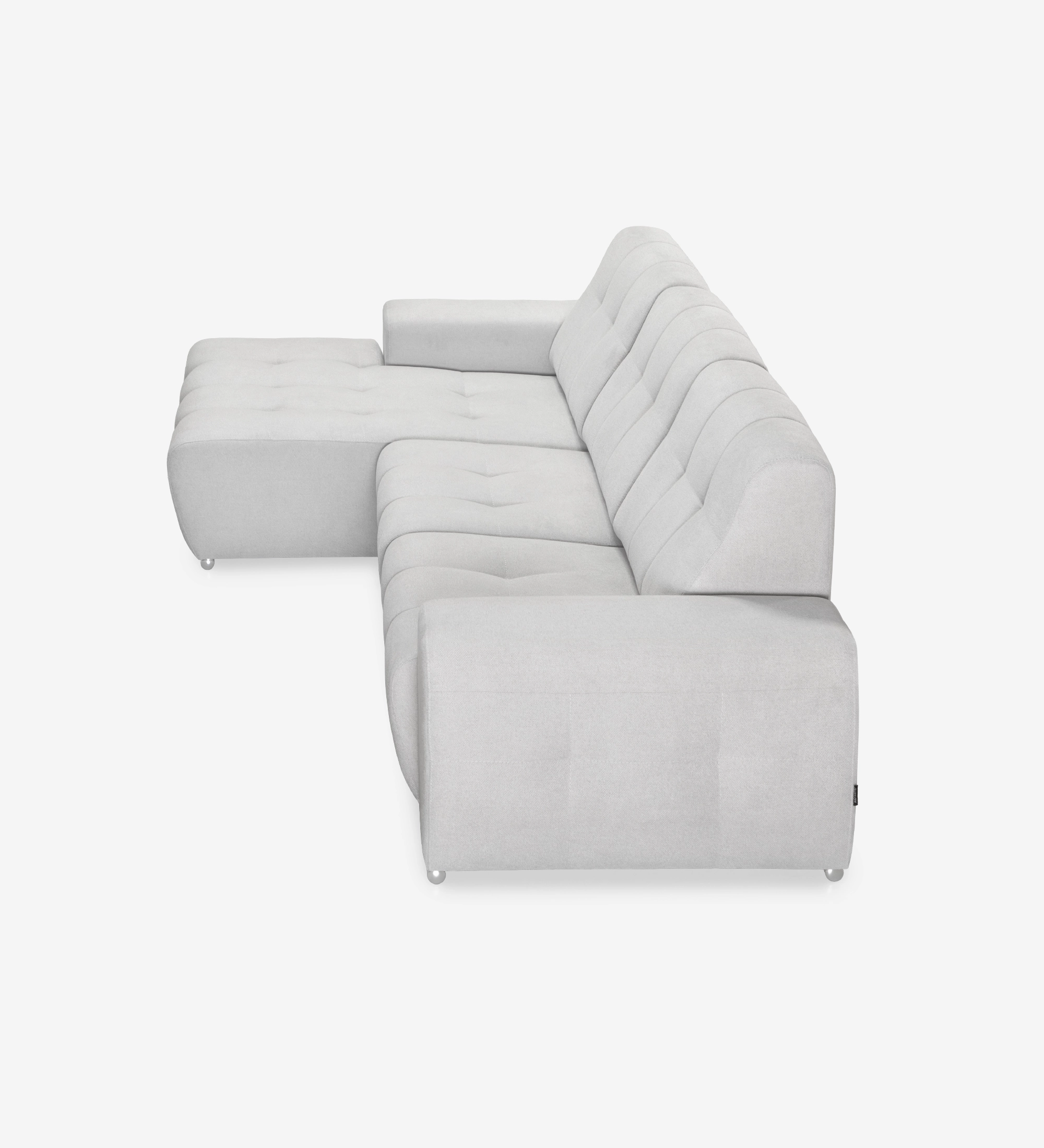 Sofá Madrid 2 lugares e chaise longue esquerda, estofado a tecido cinzento, 287 cm.