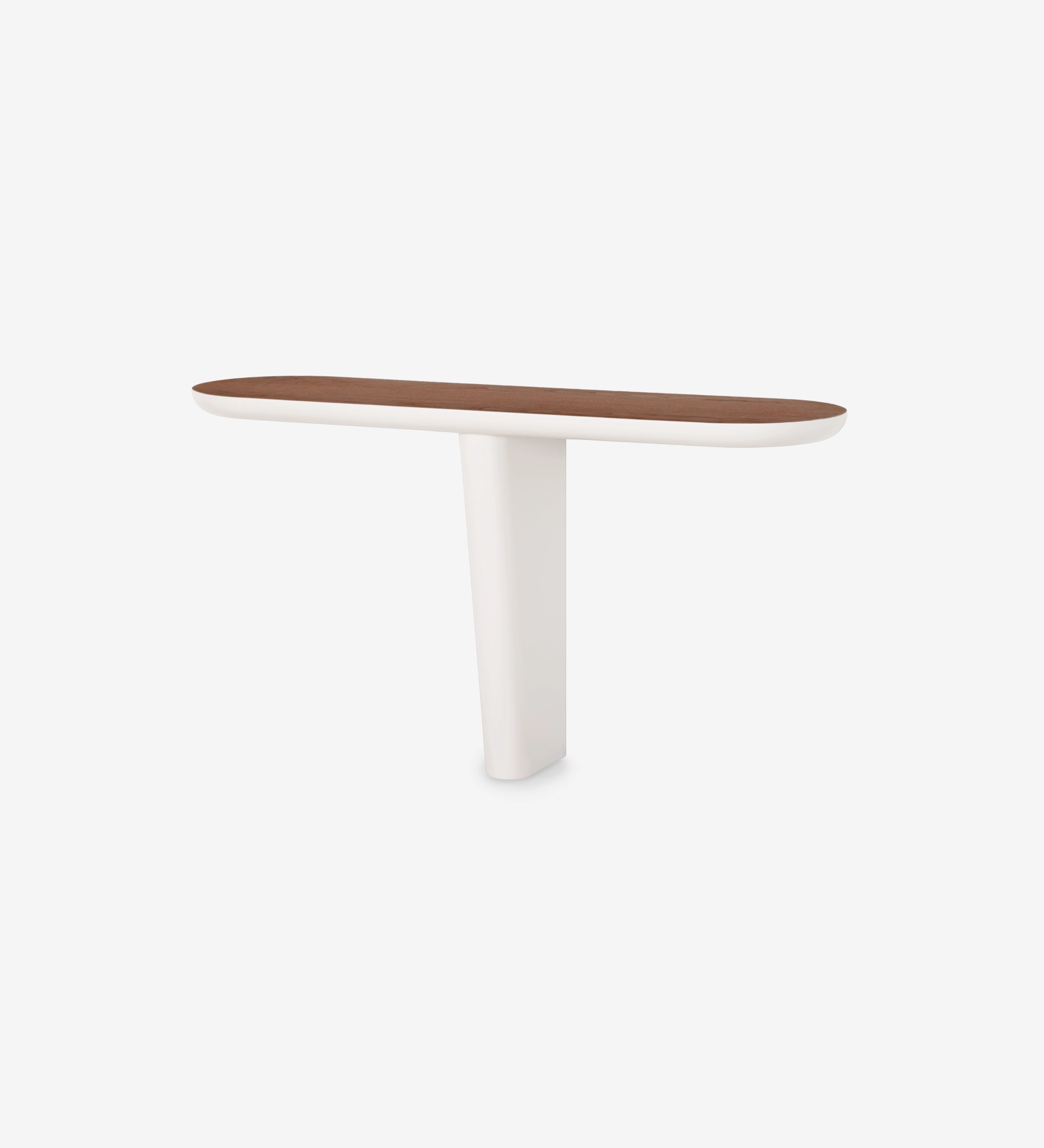 Console with natural walnut top and pearl lacquered foot