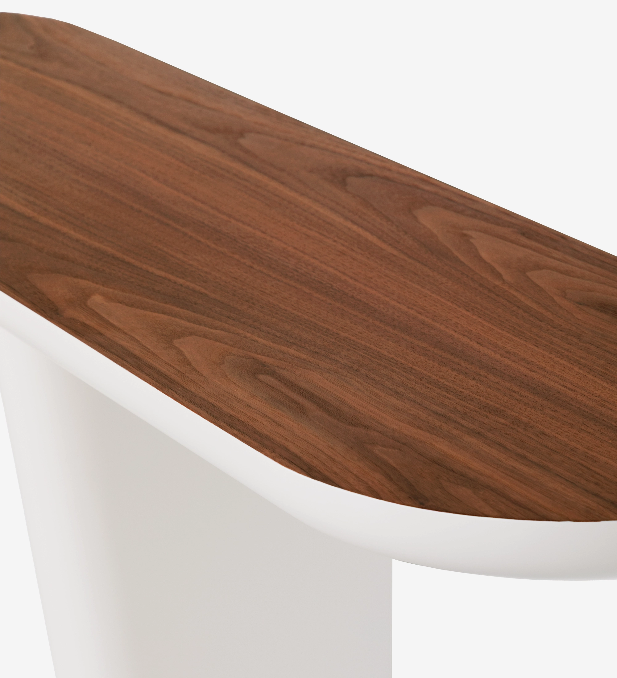 Console with natural walnut top and pearl lacquered foot