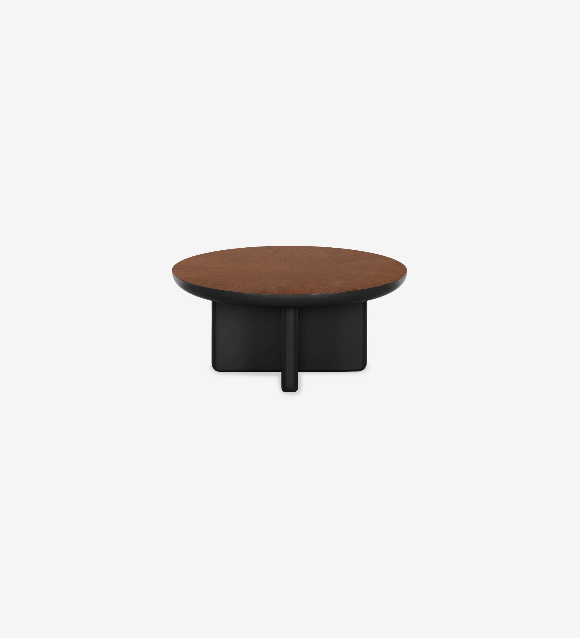 Mesa de centro Mónaco lacada a negro com tampo folheado a nogueira natural, Ø 75 cm.