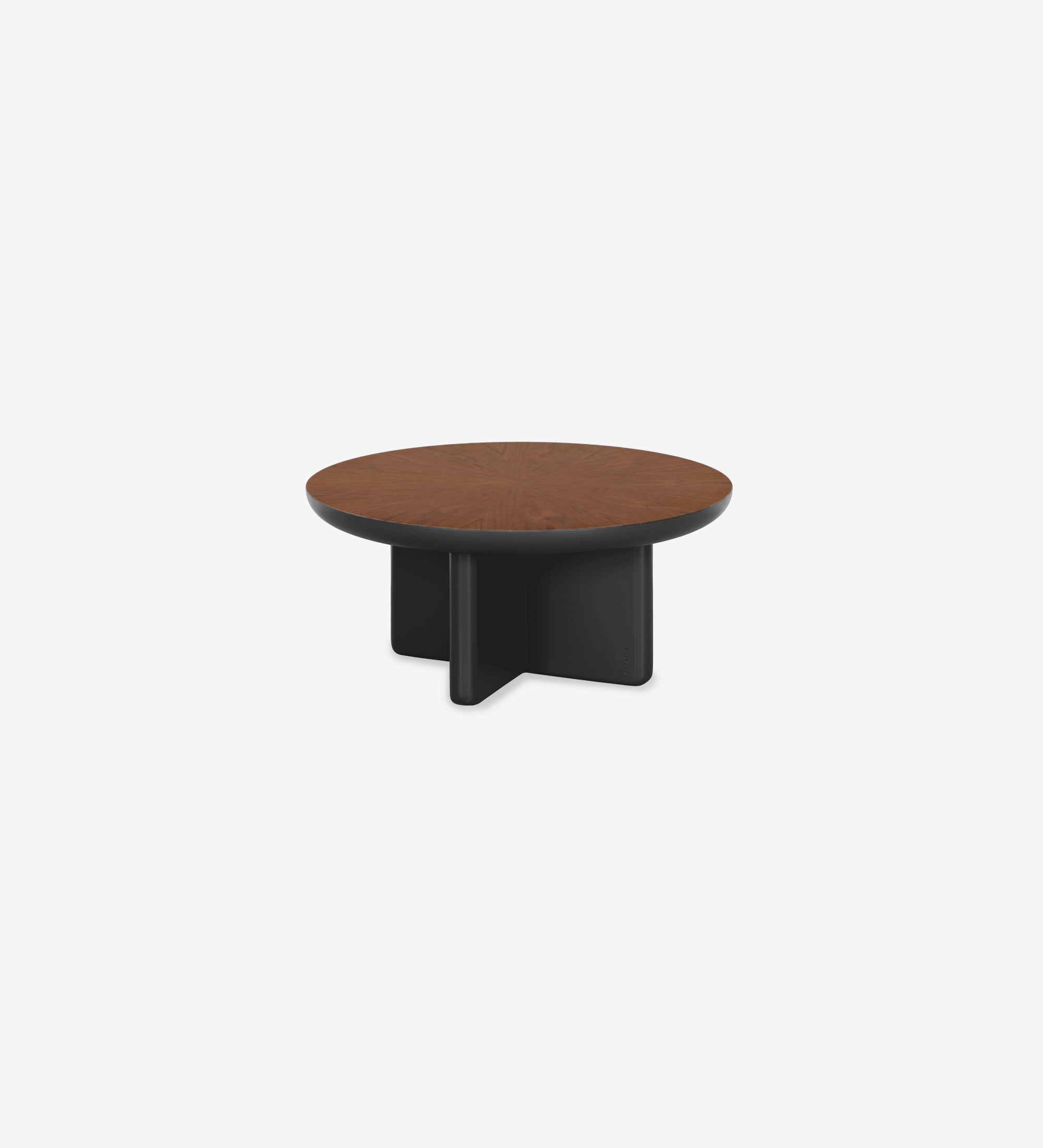 Mesa de centro Mónaco lacada a negro com tampo folheado a nogueira natural, Ø 75 cm.