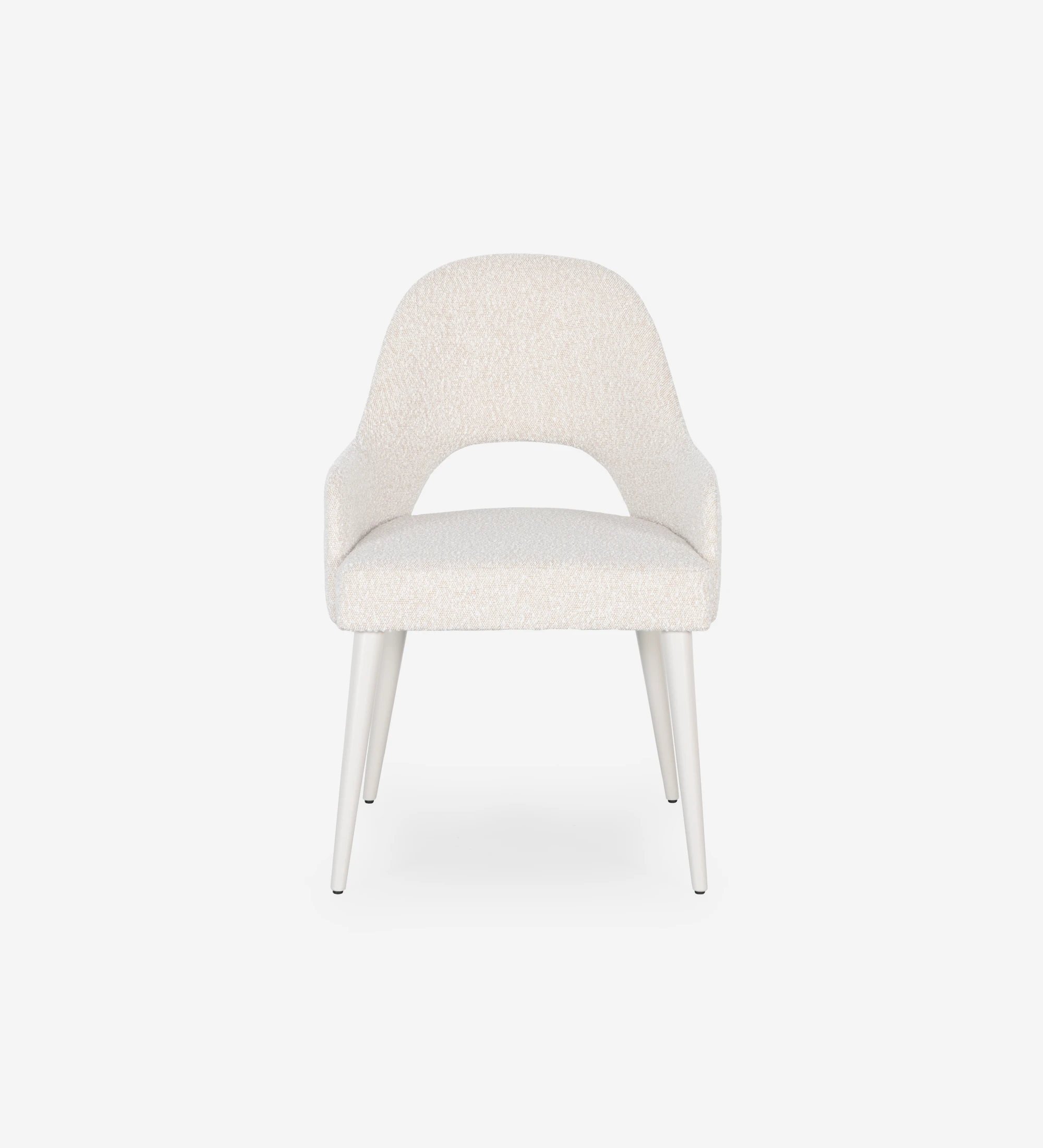 Chaise avec accoudoirs tapissés de tissu perle, avec pieds en laque perle. 