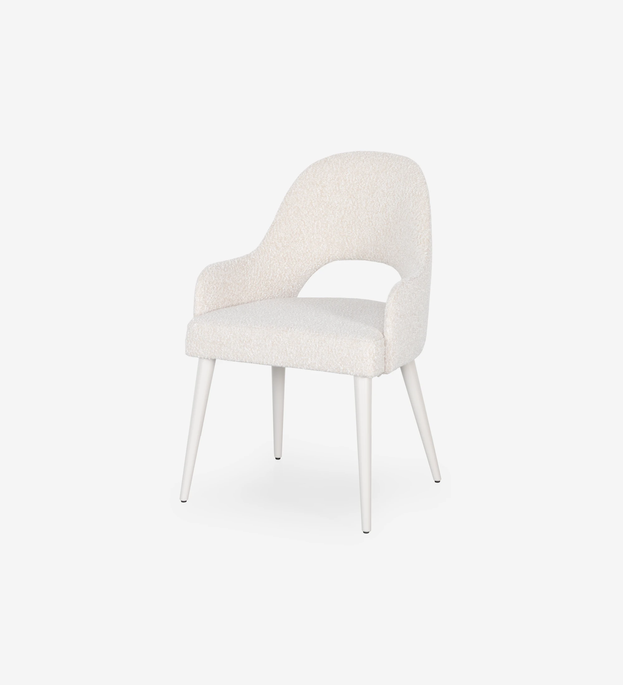 Chaise avec accoudoirs tapissés de tissu perle, avec pieds en laque perle. 