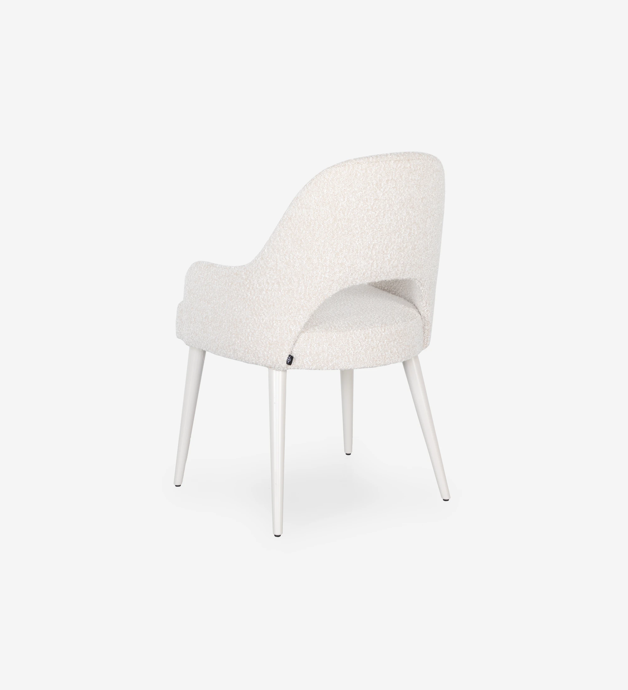 Chaise avec accoudoirs tapissés de tissu perle, avec pieds en laque perle. 