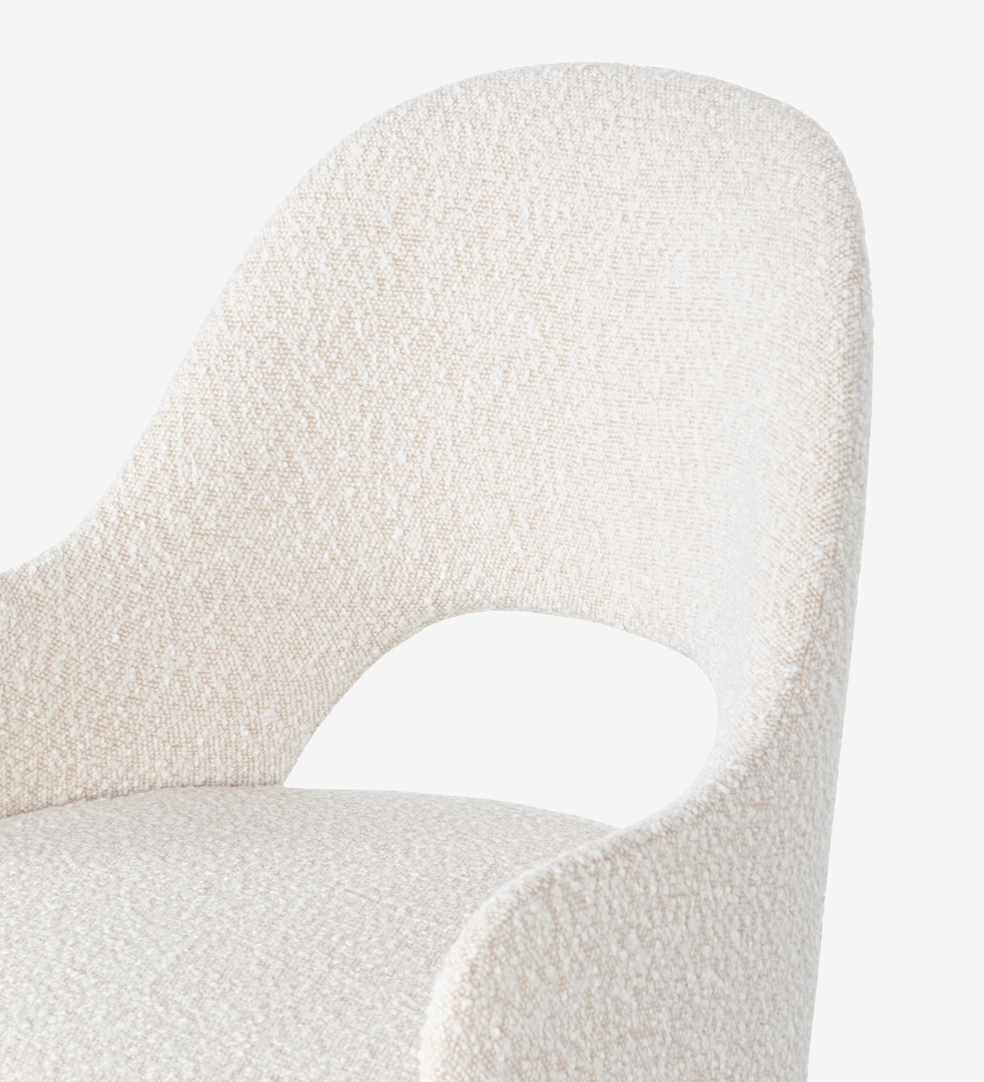 Chaise avec accoudoirs tapissés de tissu perle, avec pieds en laque perle. 