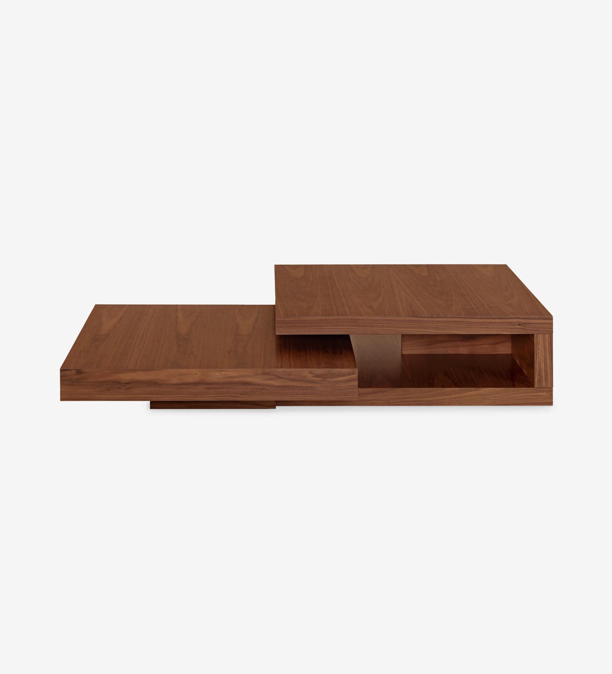 Nice coffee table set with low square table and square table with 2 tops in natural walnut, 90x90cm + 90x90cm