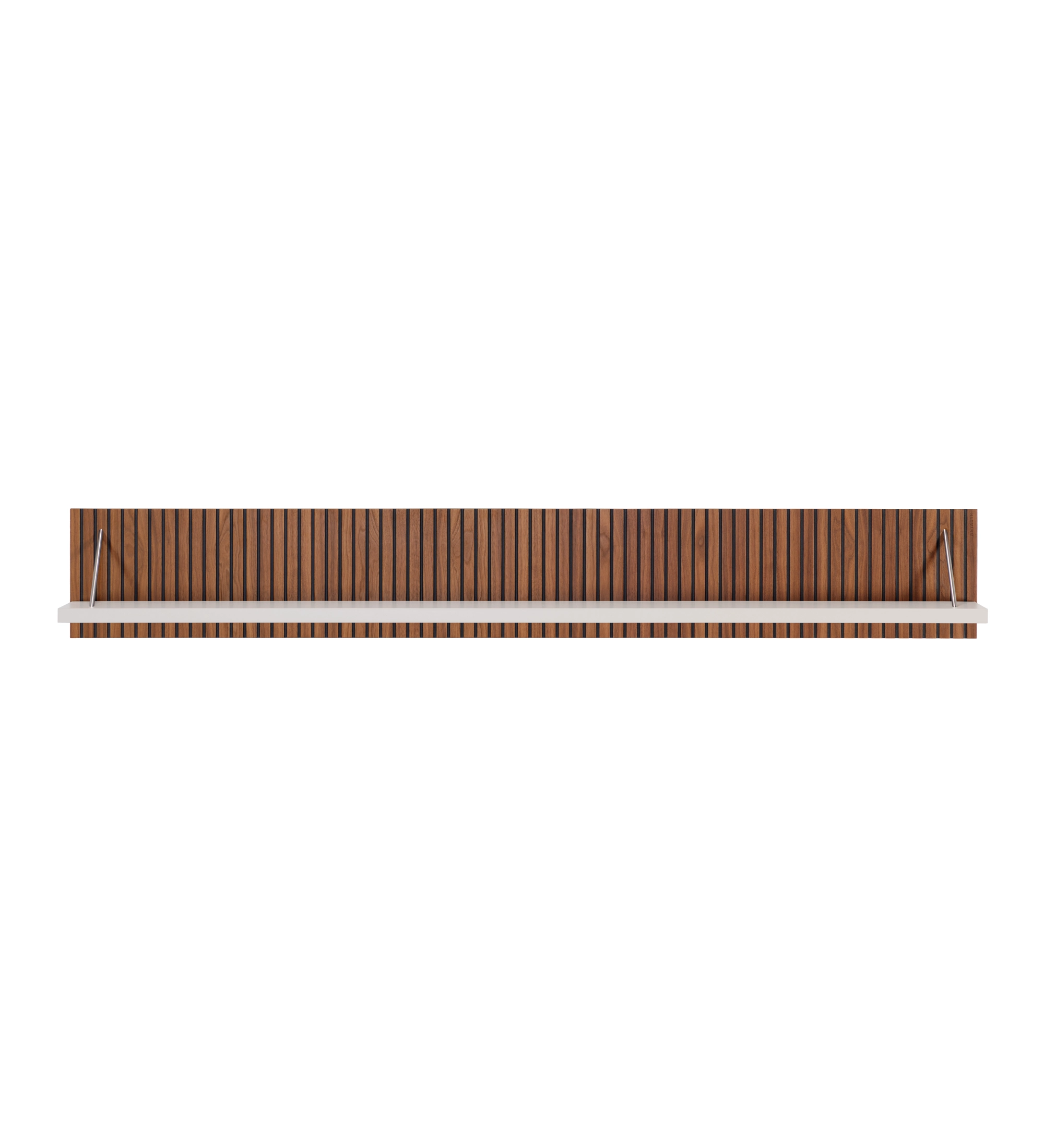 Cannes shelf in pearl, natural walnut back with friezes, 195 x 28 cm.
