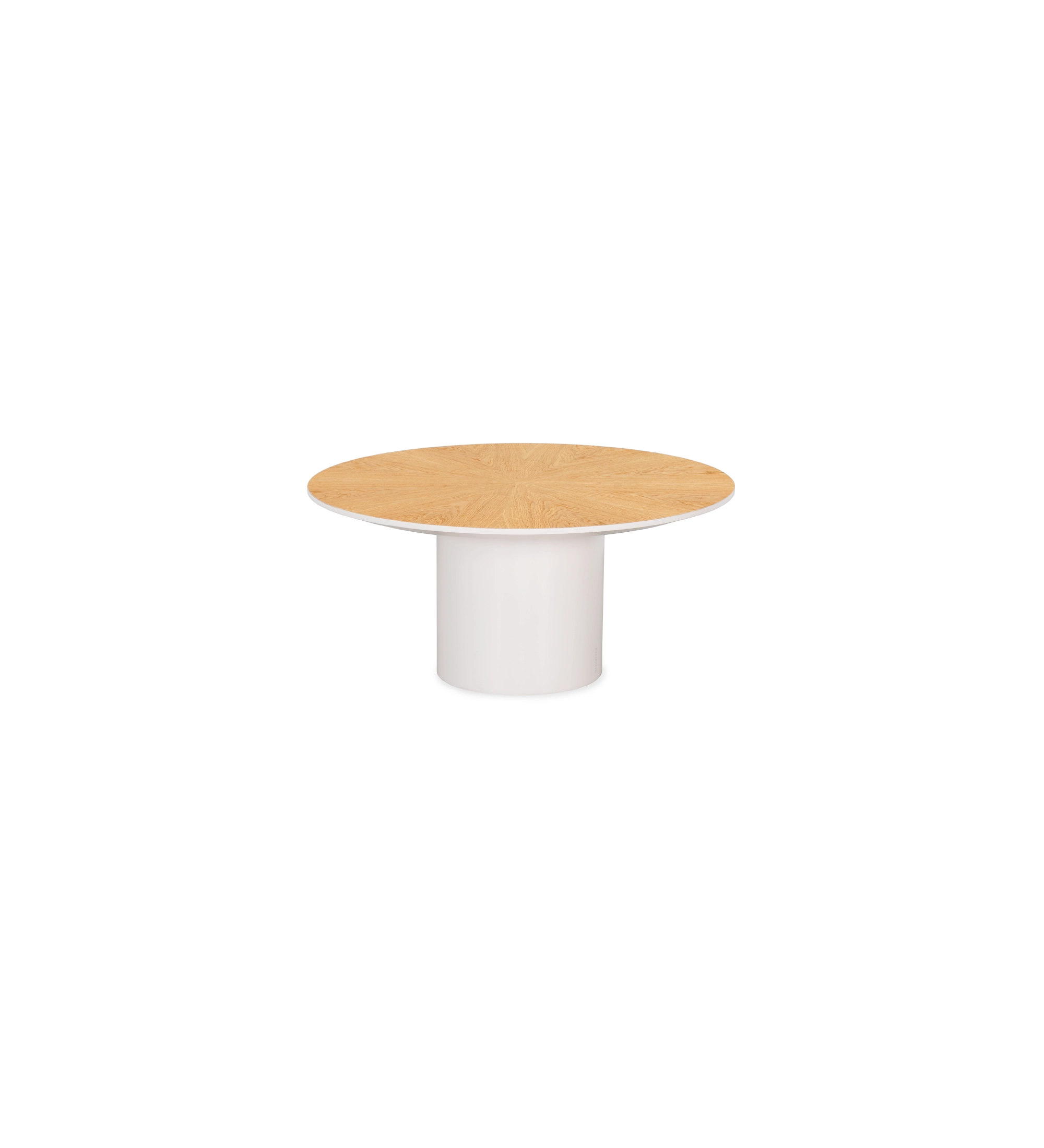Mesa de centro Paris redonda , tapa en roble natural, pie lacado perla, Ø 75 cm.