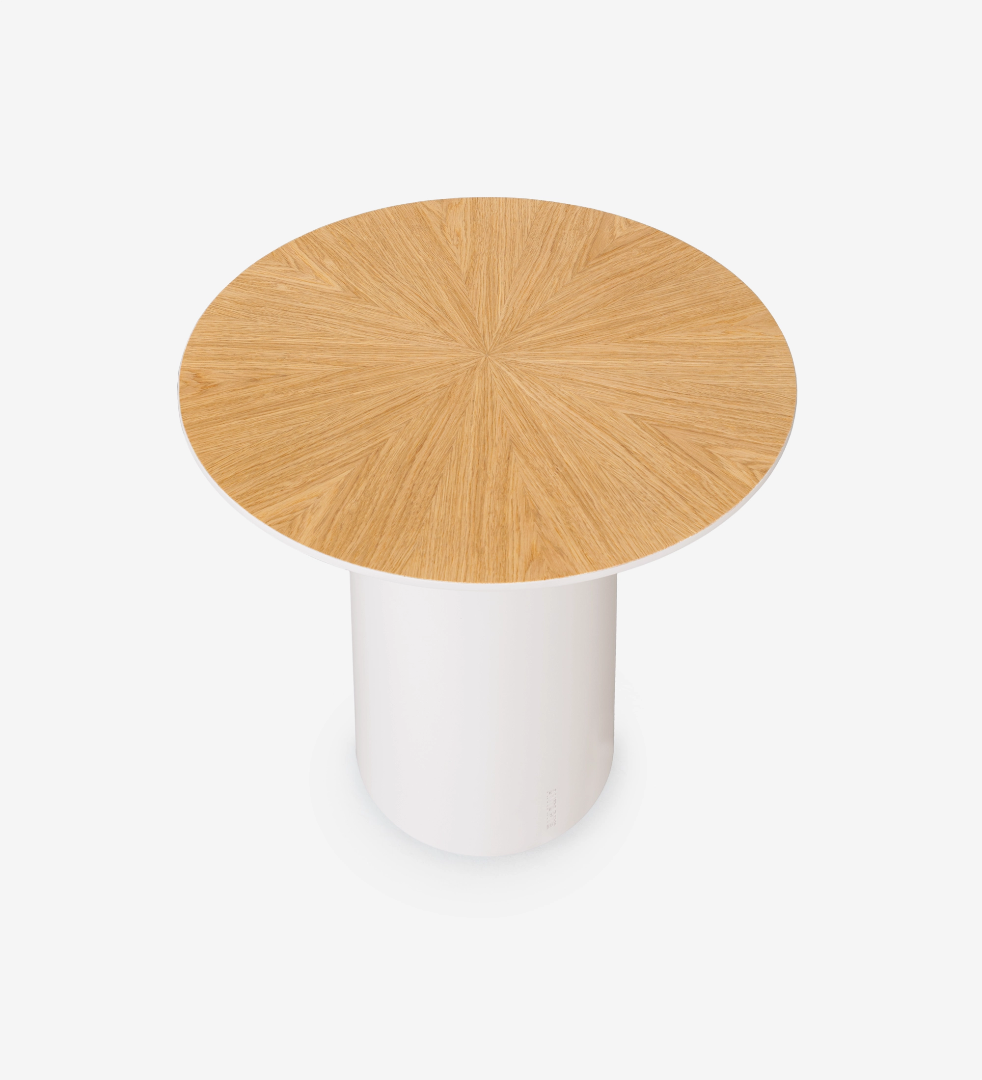 Paris round side table, natural oak top, pearl lacquered foot, Ø 48 cm.