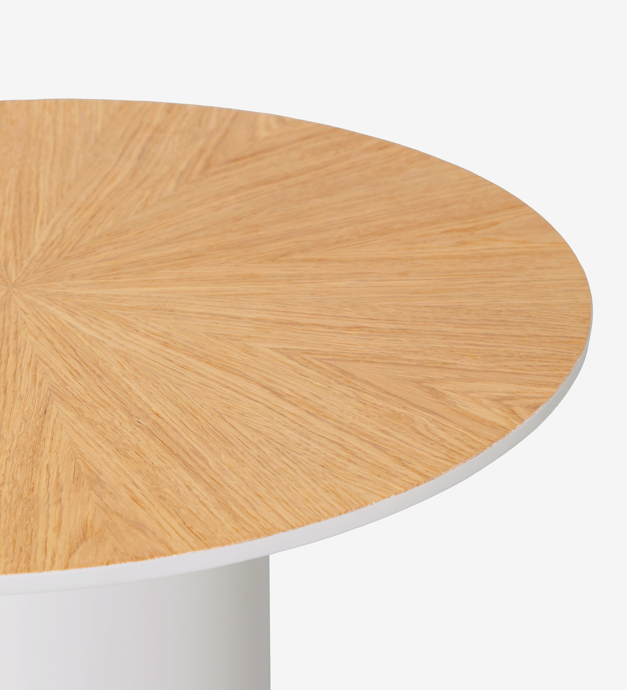 Paris round side table, natural oak top, pearl lacquered foot, Ø 48 cm.