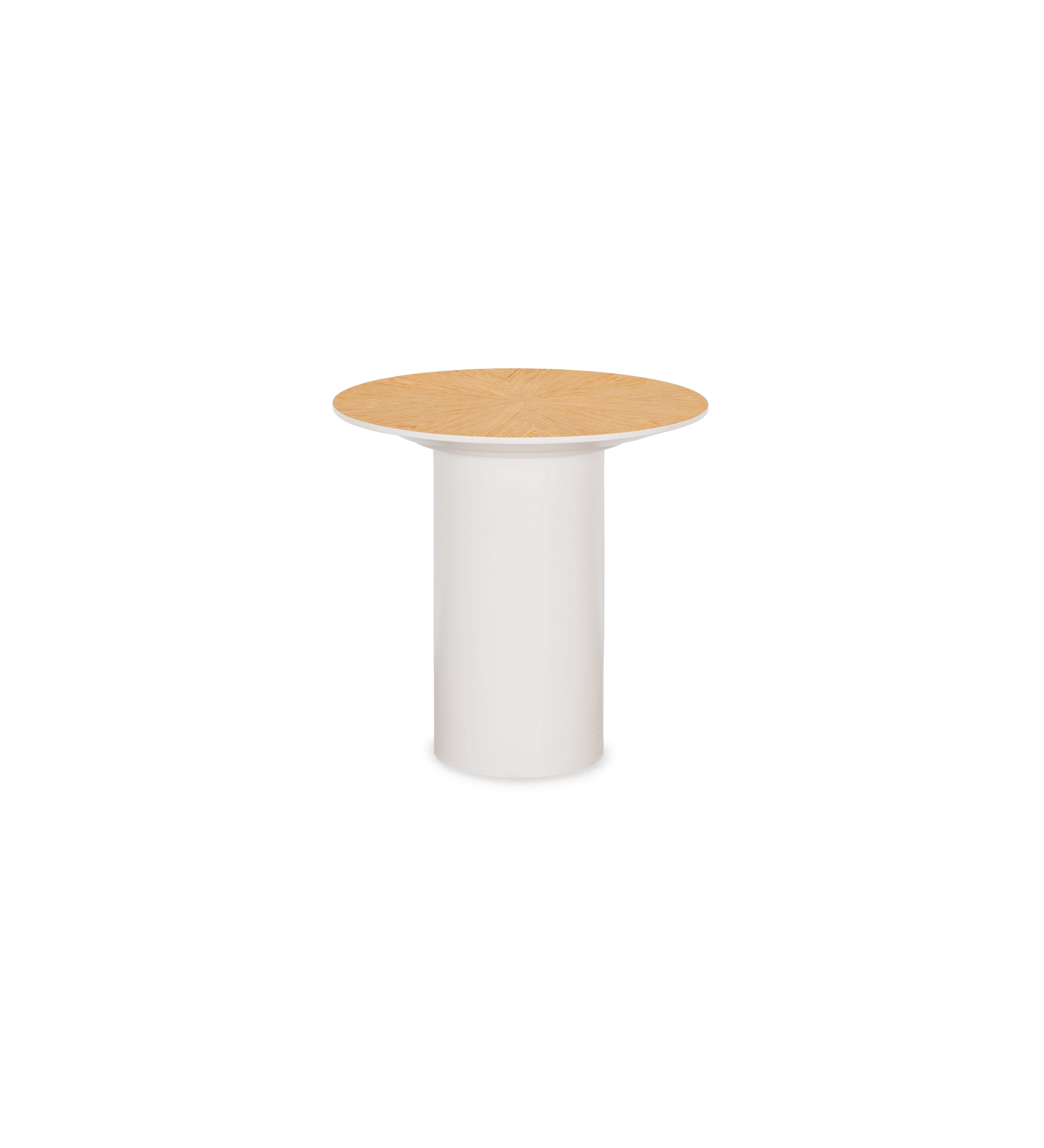 Paris round side table, natural oak top, pearl lacquered foot, Ø 48 cm.