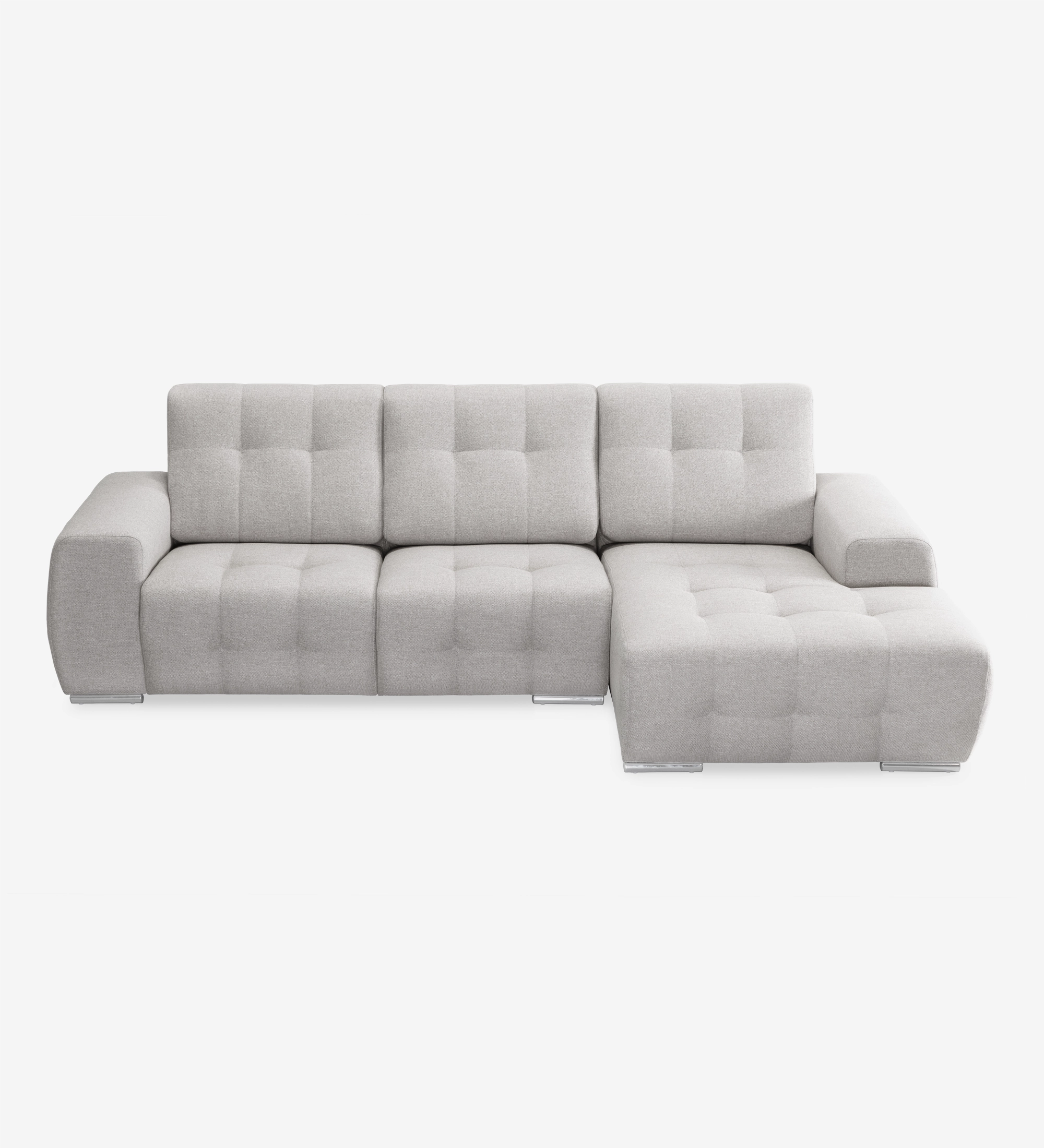 Sofá Madrid 2 plazas y chaise longue derecha, tapizado en tela gris, 287 cm.