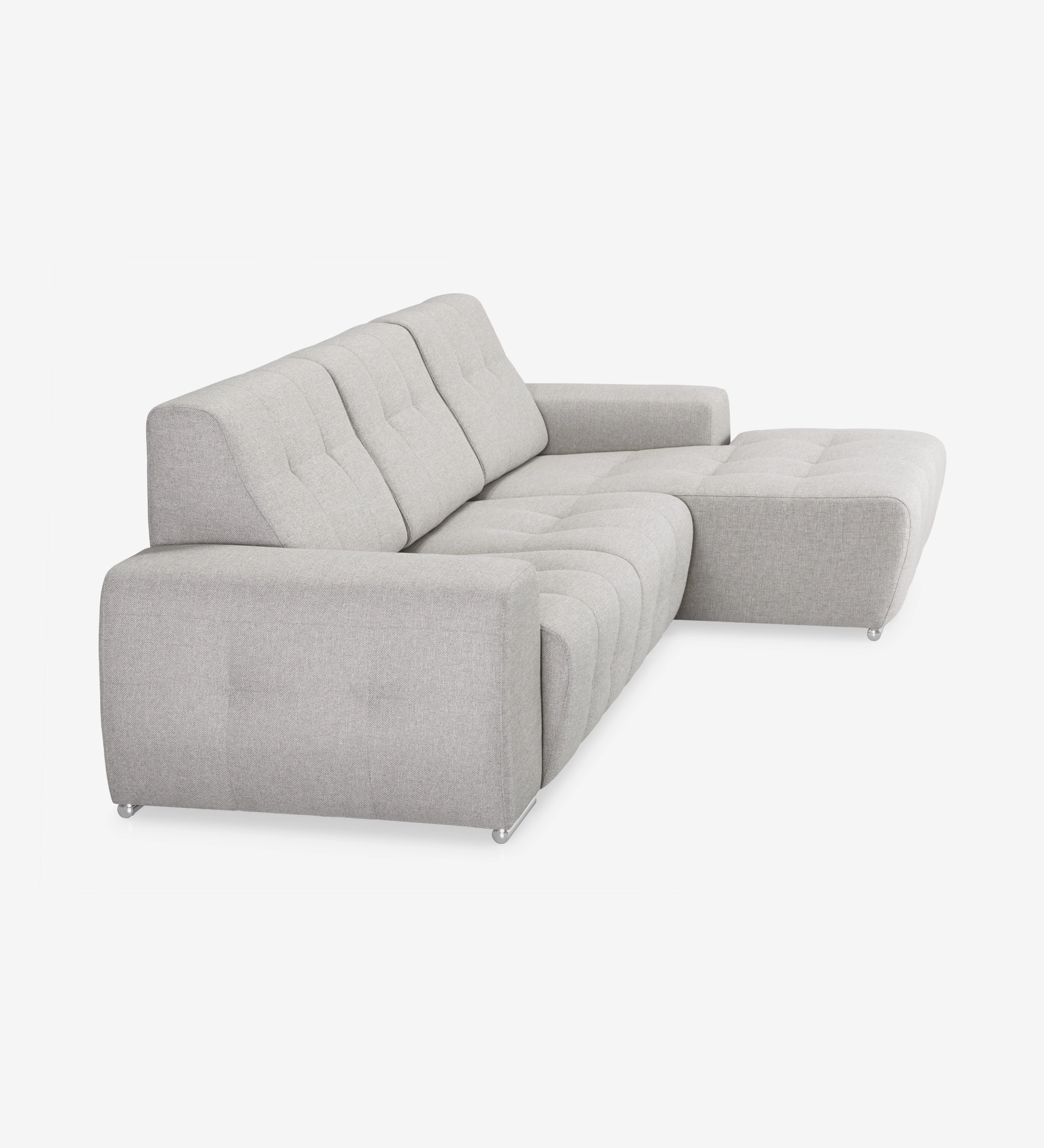 Sofá Madrid 2 plazas y chaise longue derecha, tapizado en tela gris, 287 cm.