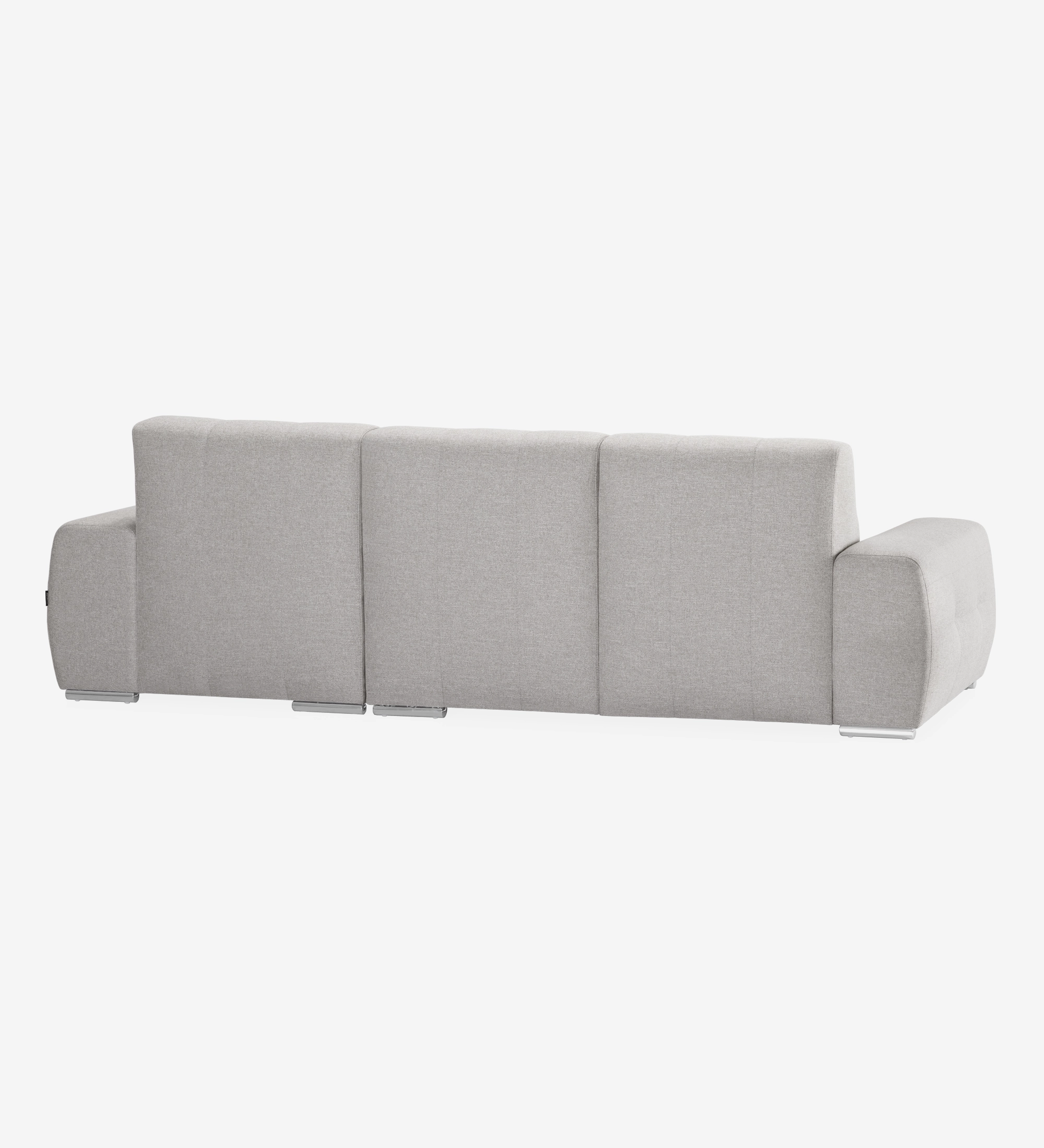 Sofá Madrid 2 plazas y chaise longue derecha, tapizado en tela gris, 287 cm.