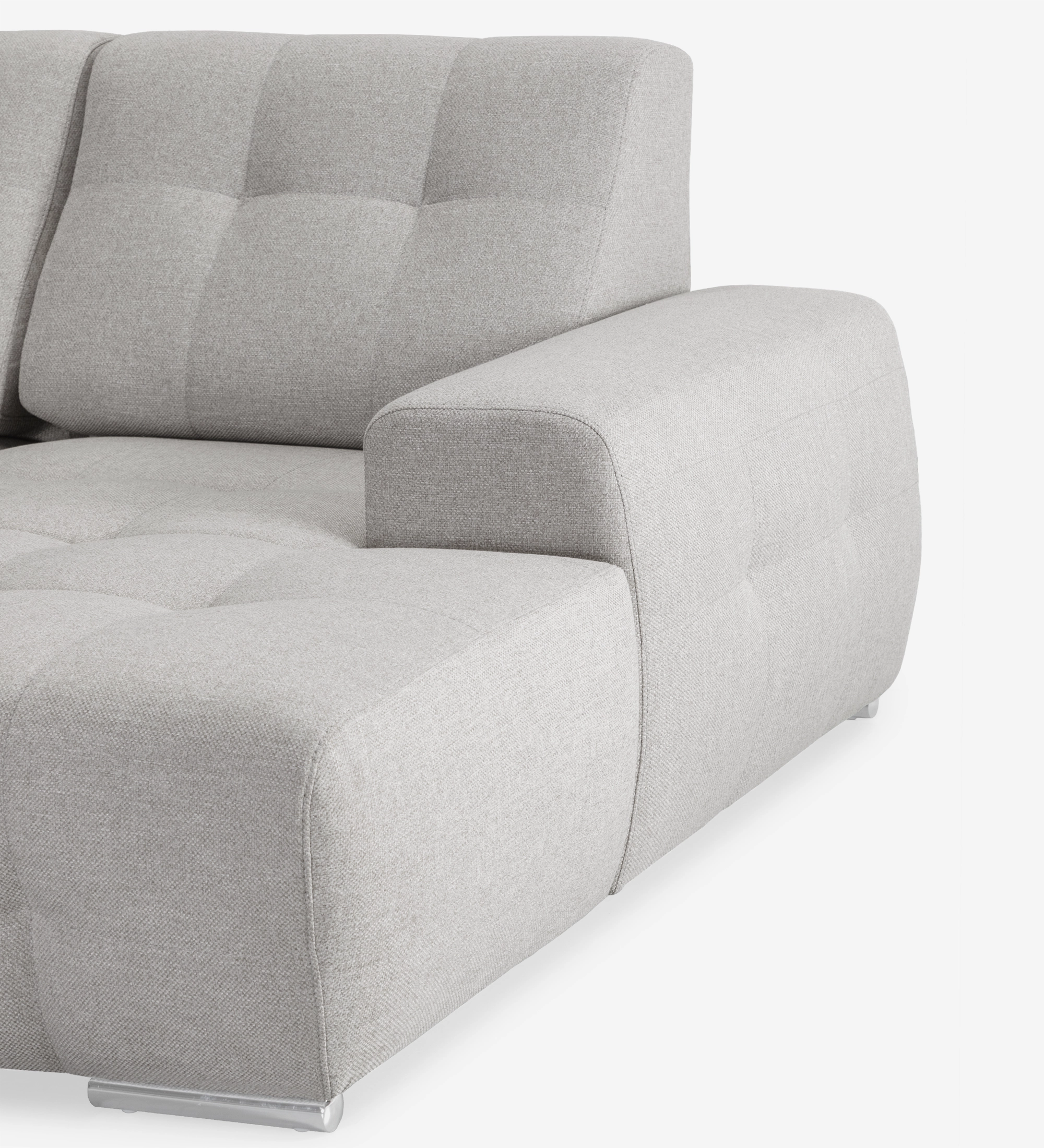 Sofá Madrid 2 plazas y chaise longue derecha, tapizado en tela gris, 287 cm.