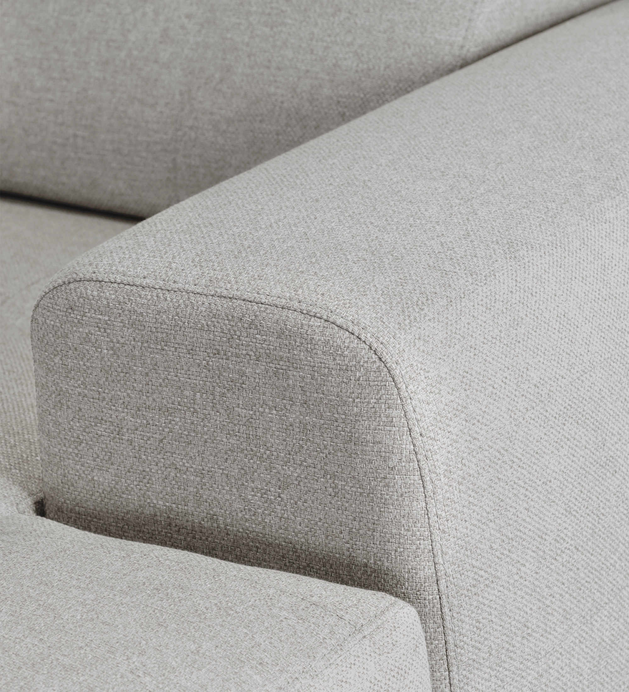 Sofá Madrid 2 plazas y chaise longue derecha, tapizado en tela gris, 287 cm.