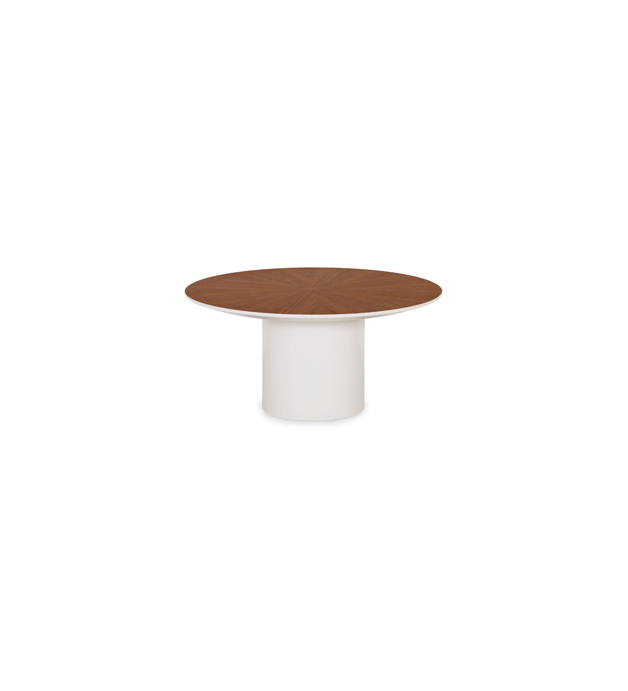 Table basse Paris ronde, plateau en noyer naturel, pied laqué perle, Ø 75 cm.