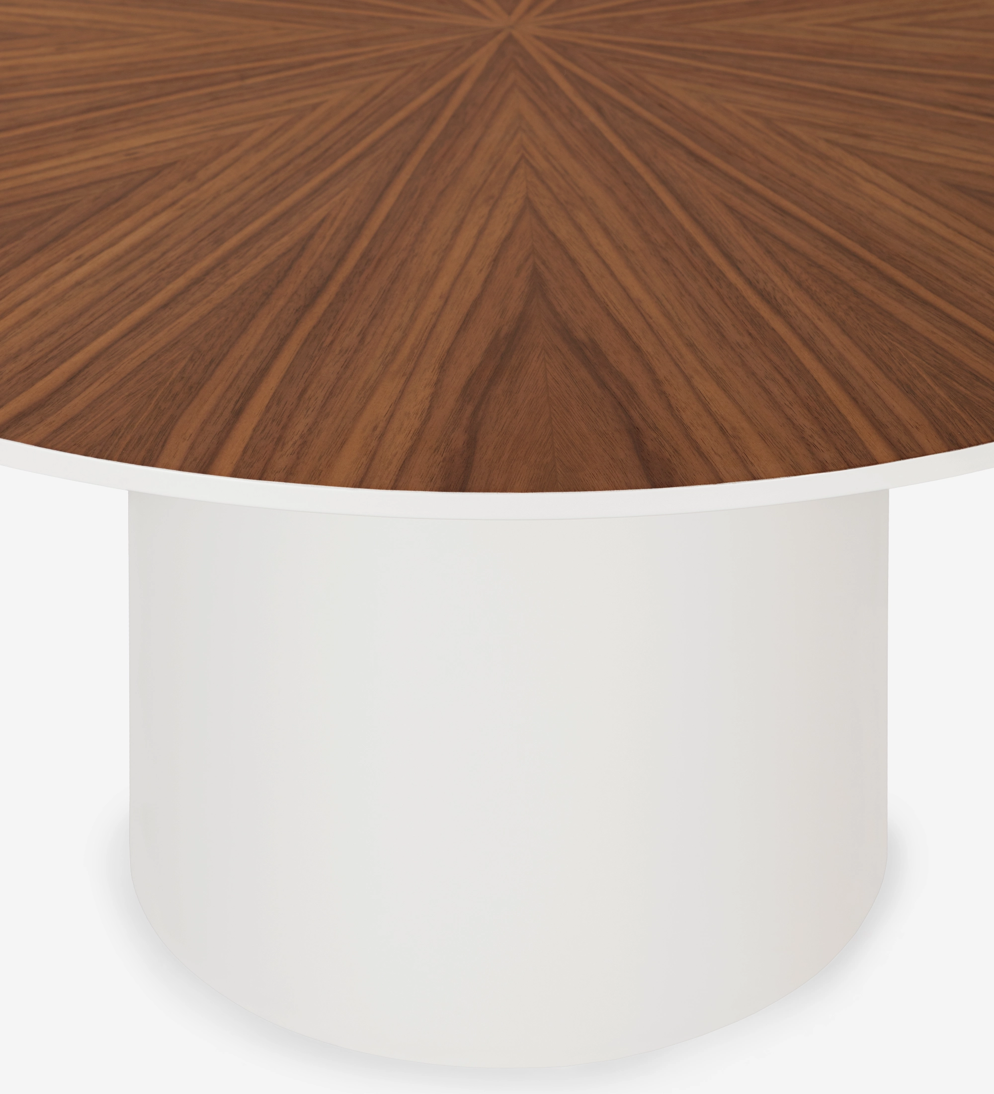 Mesa de centro Paris redonda , tapa en nogal natural, pie lacado perla, Ø 75 cm.