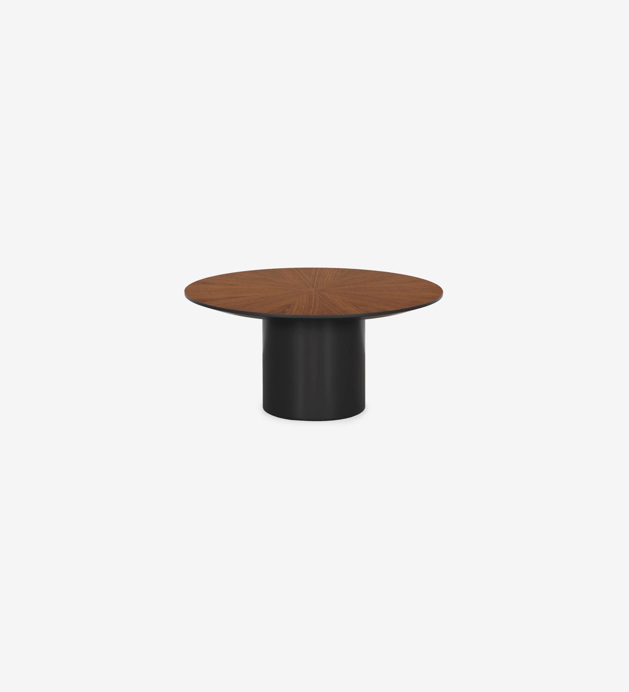 Paris round center table, natural walnut top, black lacquered foot, Ø 75 cm.