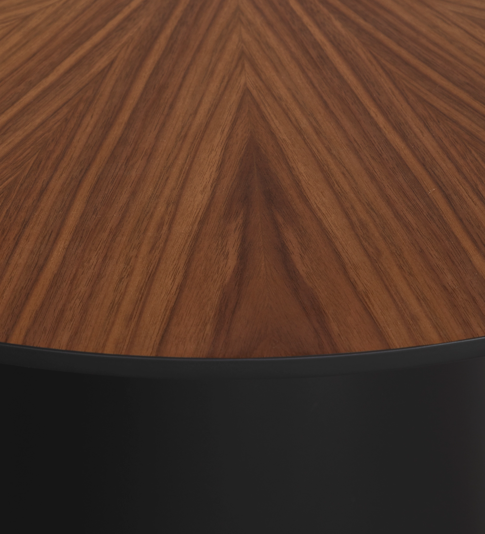 Paris round center table, natural walnut top, black lacquered foot, Ø 75 cm.