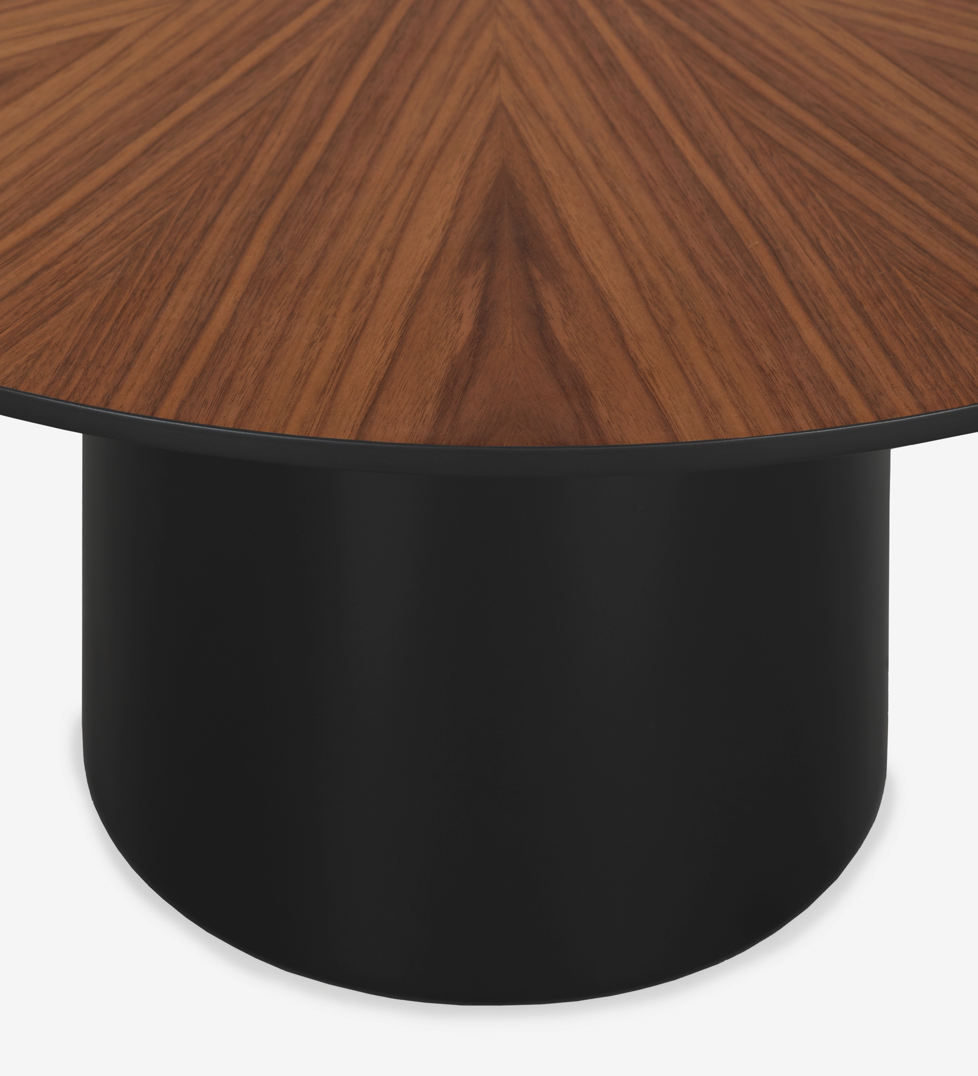 Paris round center table, natural walnut top, black lacquered foot, Ø 75 cm.