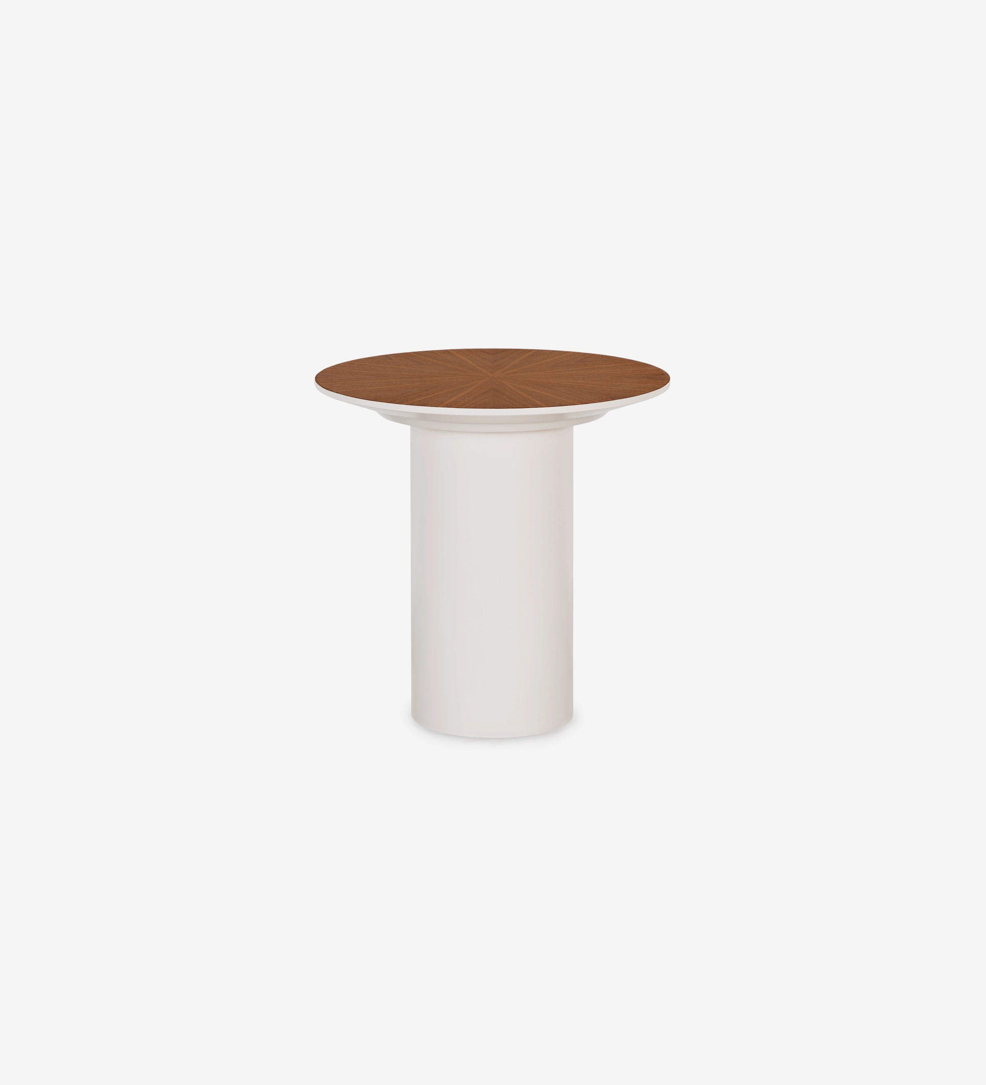 Paris round side table, natural walnut top, pearl lacquered foot, Ø 48 cm.