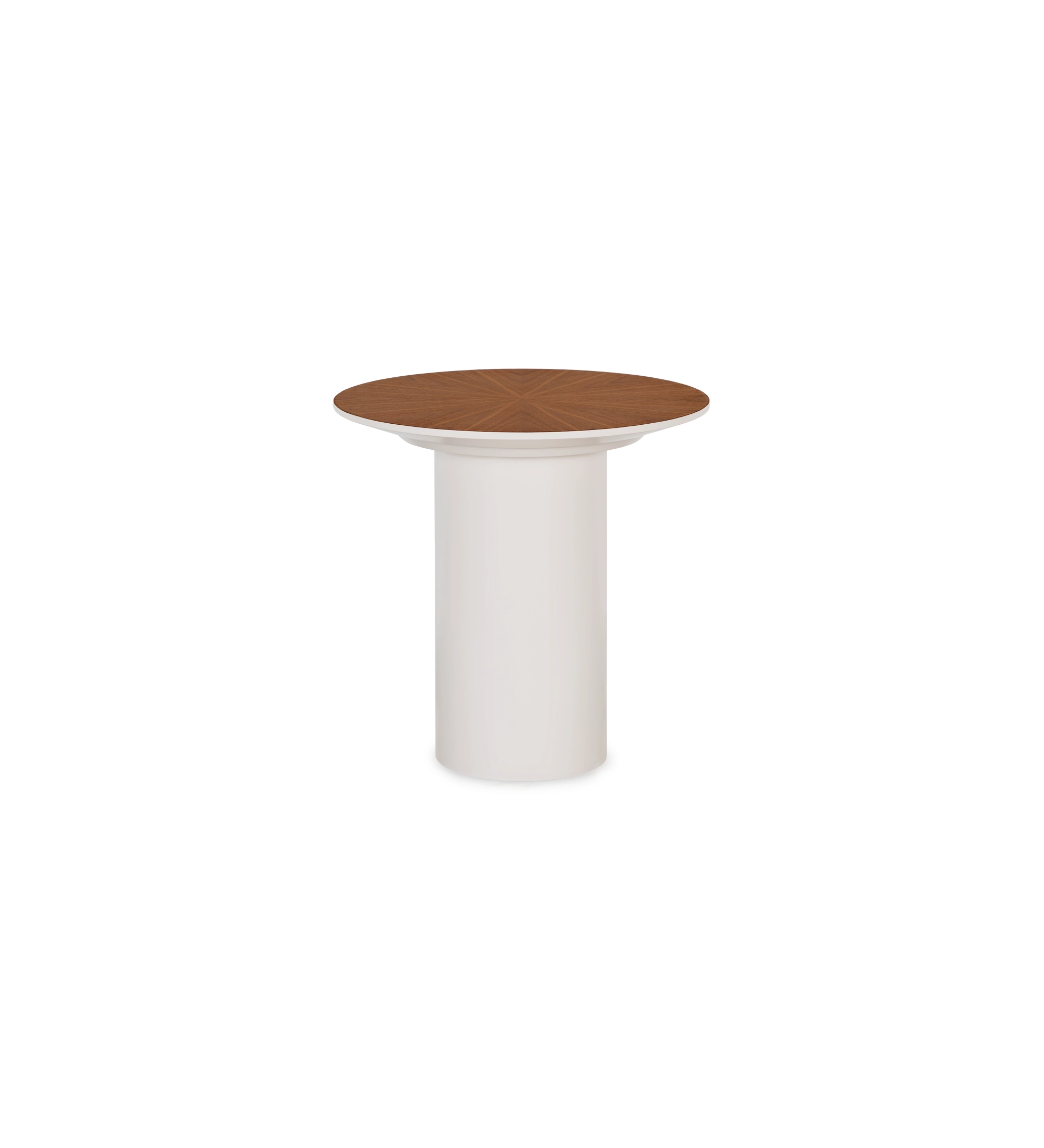 Table d'Appui Paris ronde, plateau en noyer naturel, pied laqué perle, Ø 48 cm.