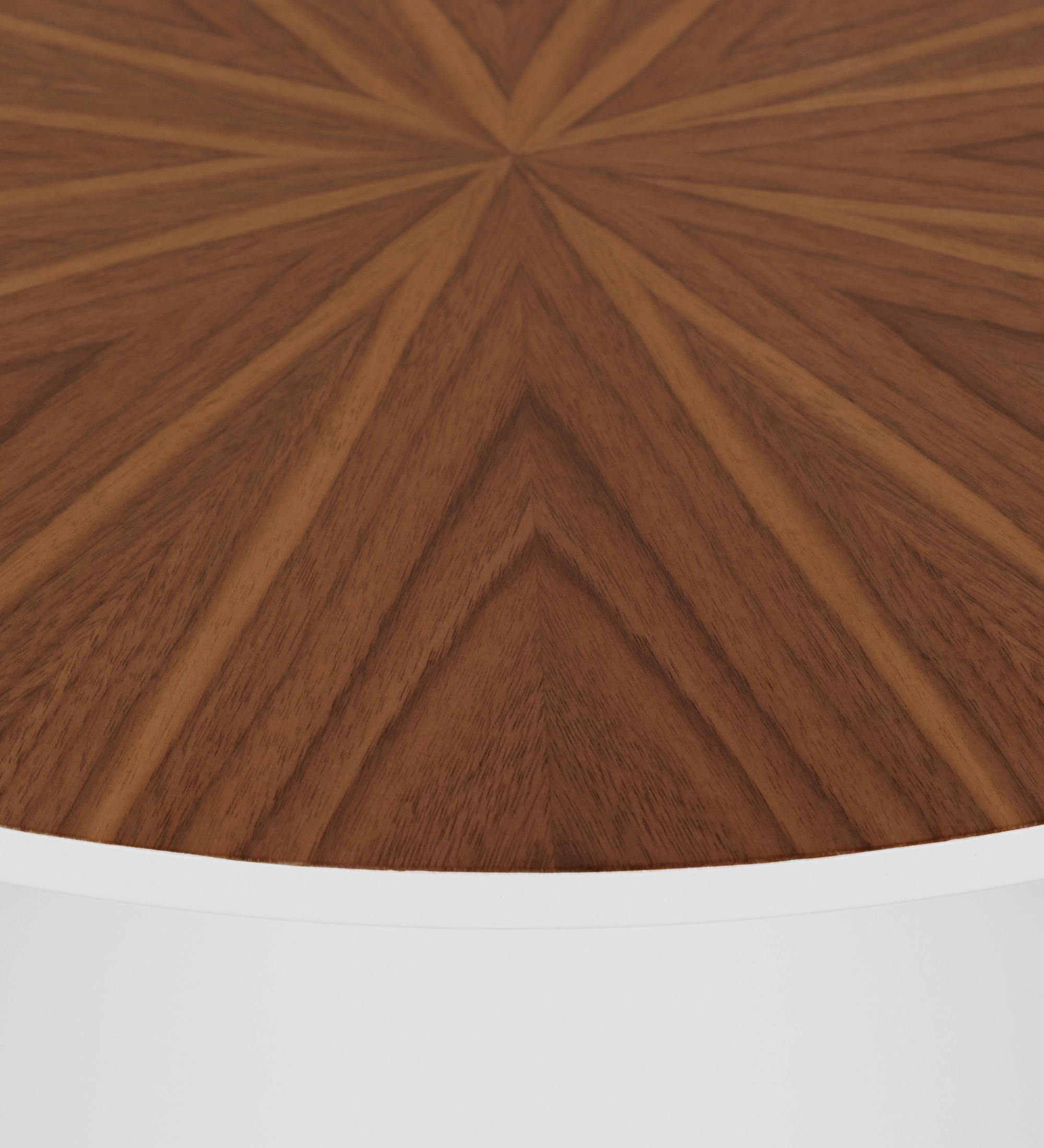 Paris round side table, natural walnut top, pearl lacquered foot, Ø 48 cm.