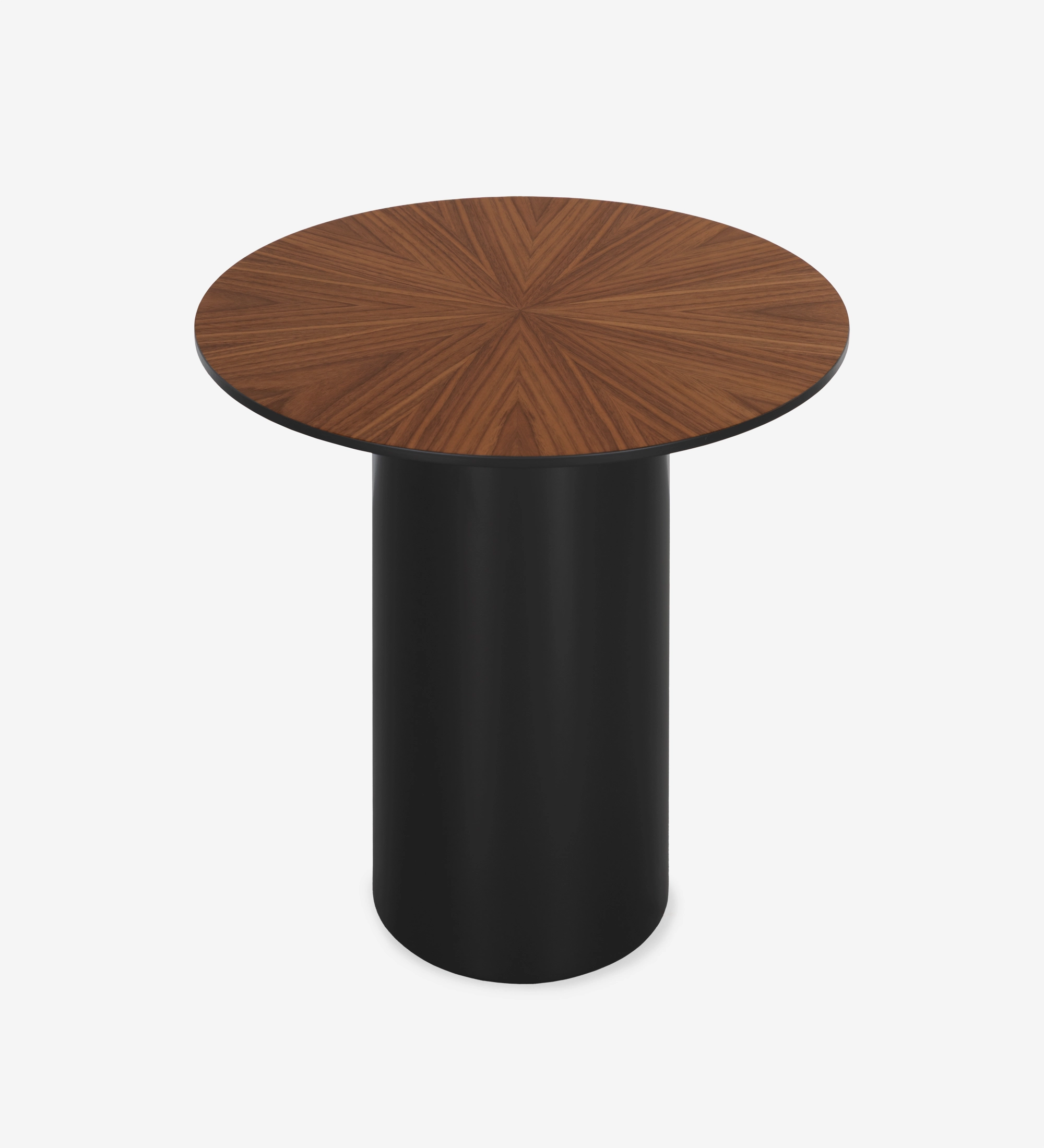 Mesa auxiliar Paris redonda , tapa en nogal natural, pie lacado negro, Ø 48 cm. 