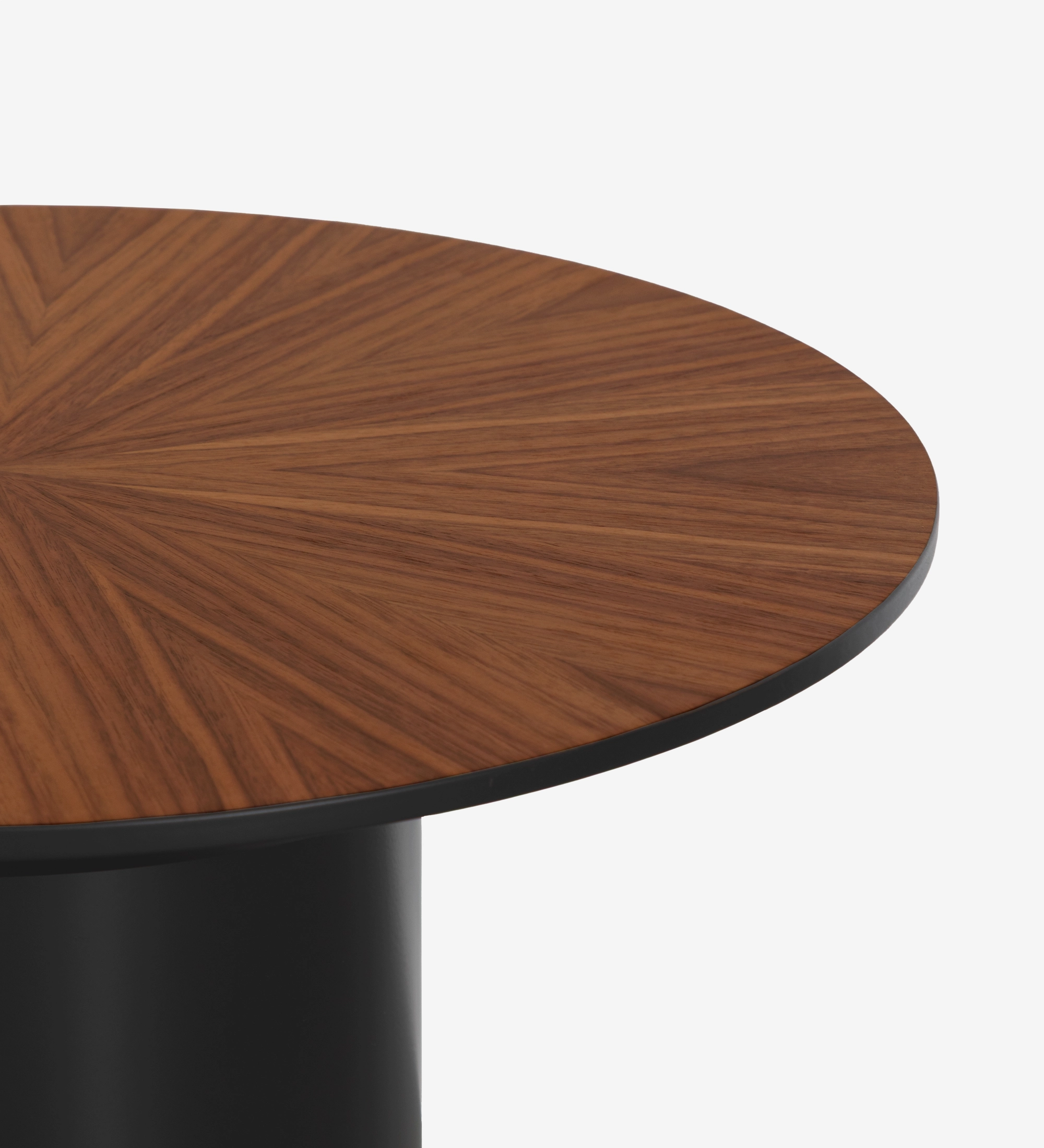 Mesa auxiliar Paris redonda , tapa en nogal natural, pie lacado negro, Ø 48 cm. 