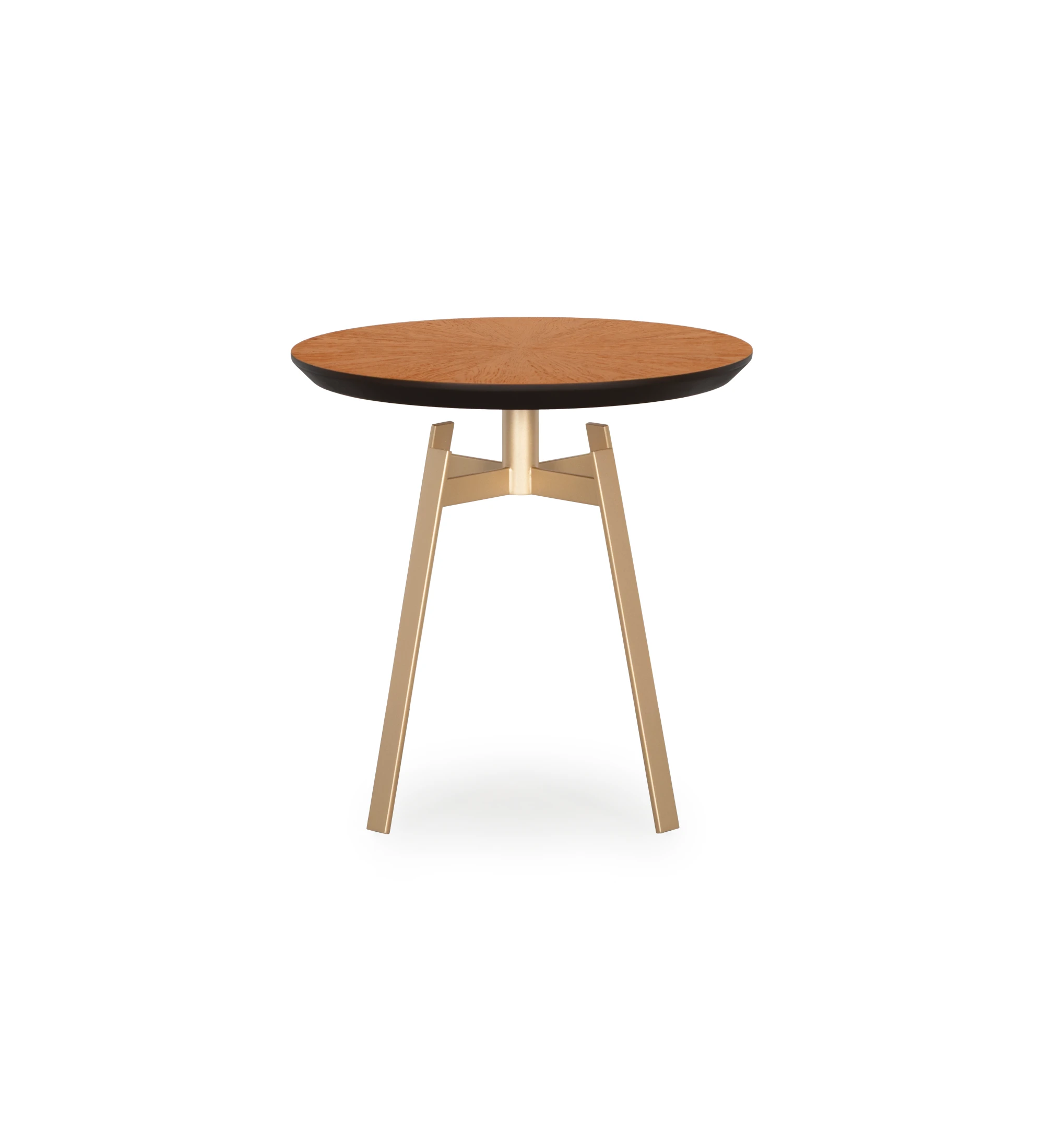 Table d'Appui Tokyo ronde, plateau en chêne miel, pied en métal laqué or, Ø 48,5 cm.