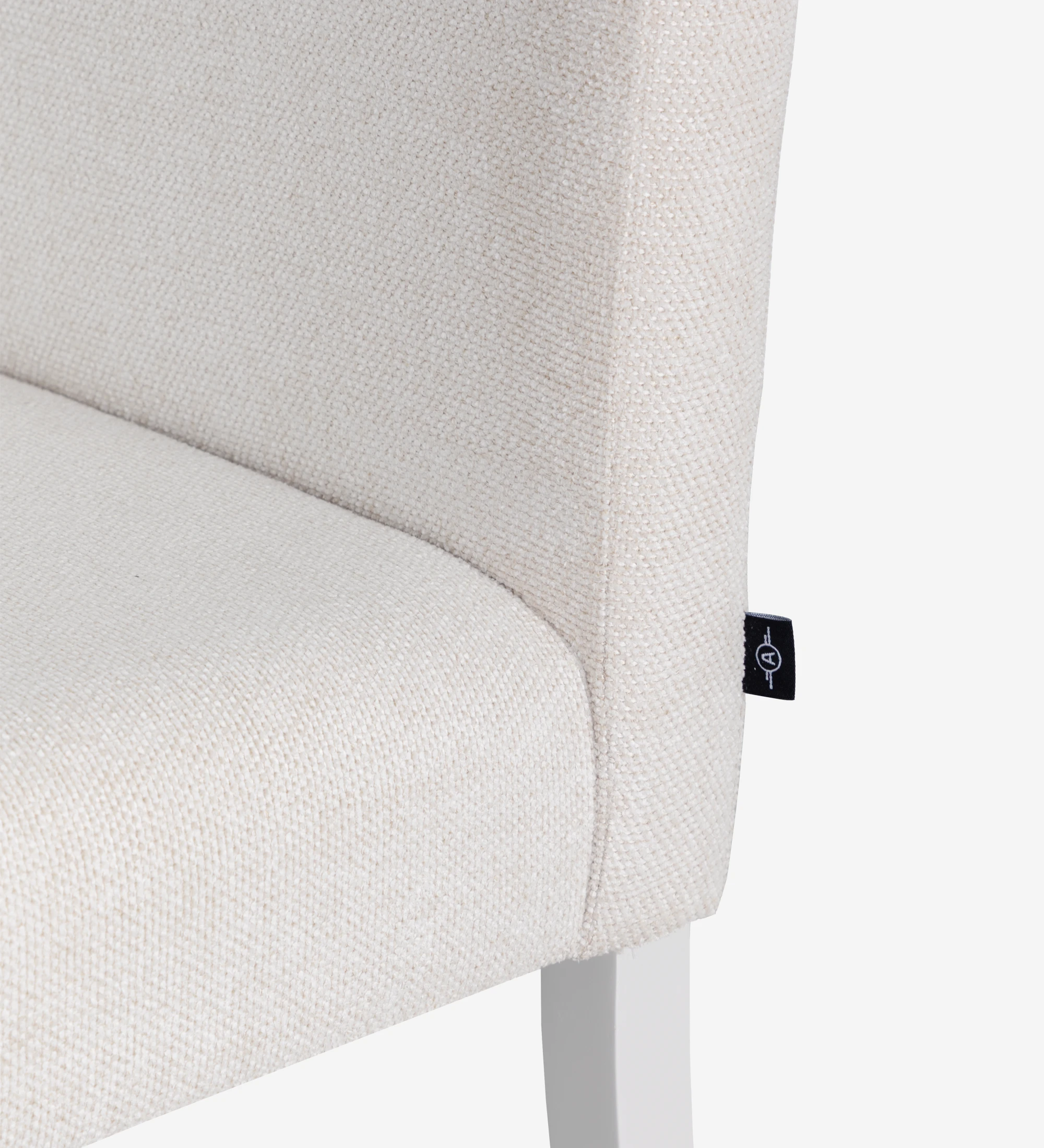 Chair upholstered in fabric, pearl lacquered feet.