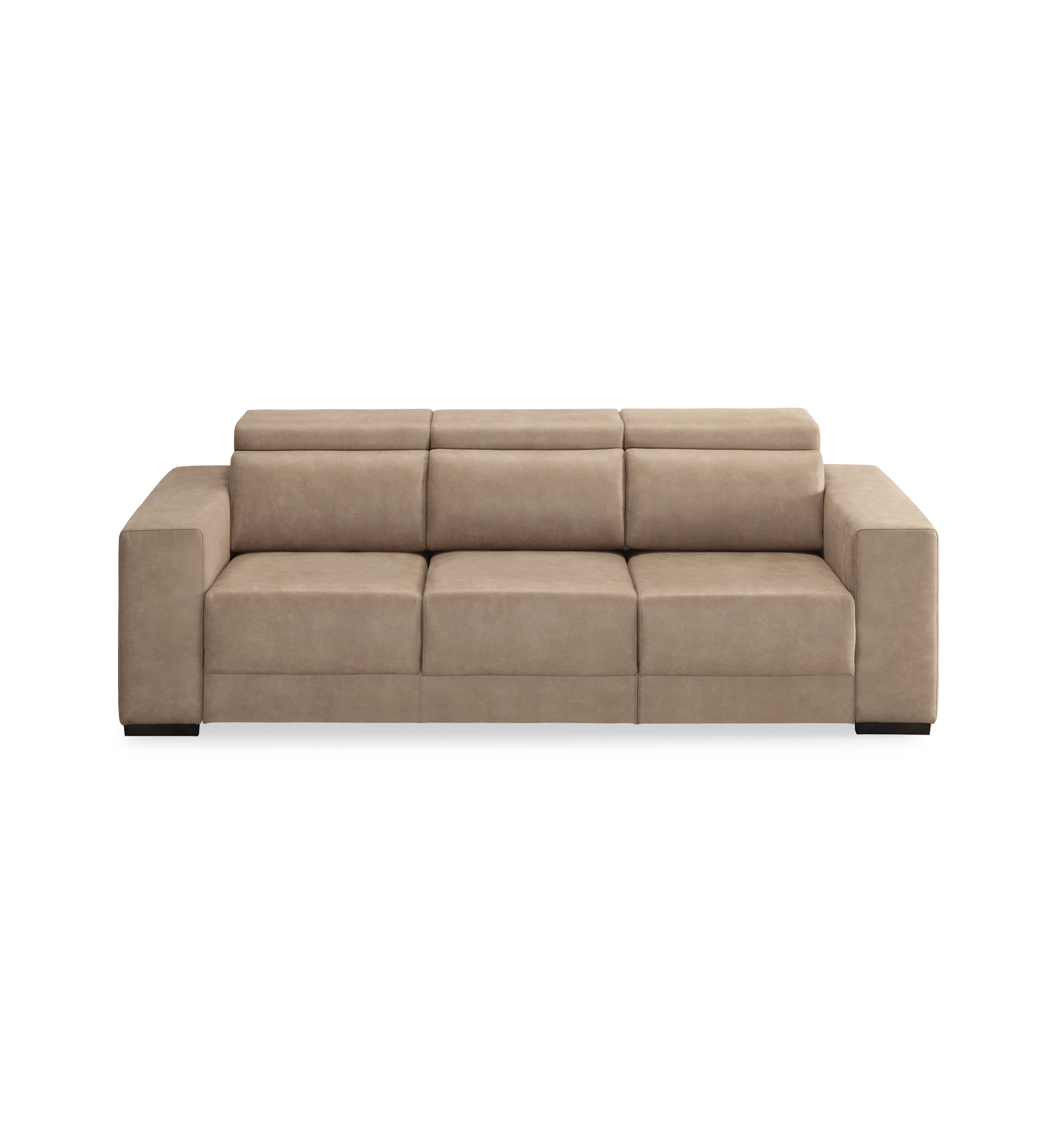 Oporto 3-seater sofa upholstered in camel fabric, reclining headrests and sliding seats, 250 cm.