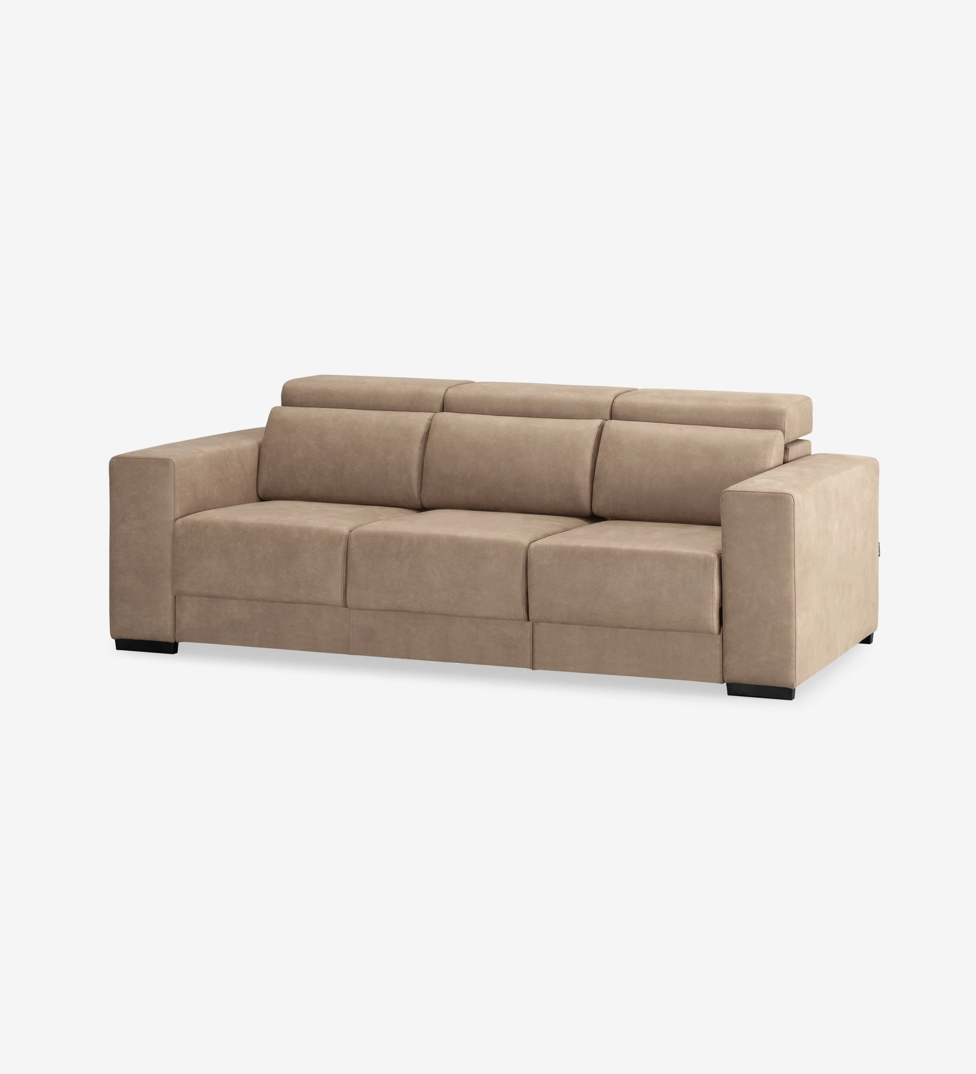 Oporto 3-seater sofa upholstered in camel fabric, reclining headrests and sliding seats, 250 cm.