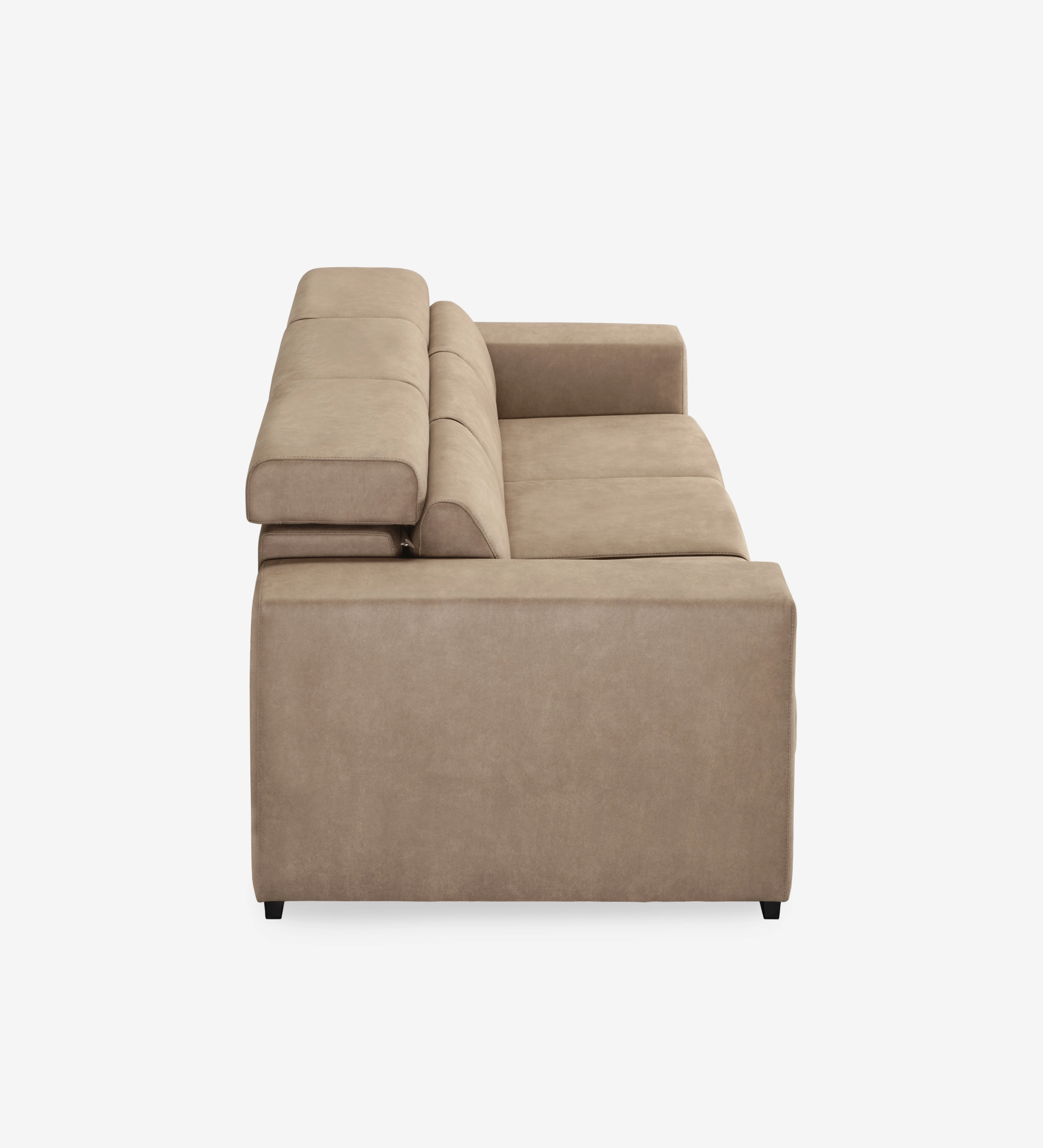 Oporto 3-seater sofa upholstered in camel fabric, reclining headrests and sliding seats, 250 cm.