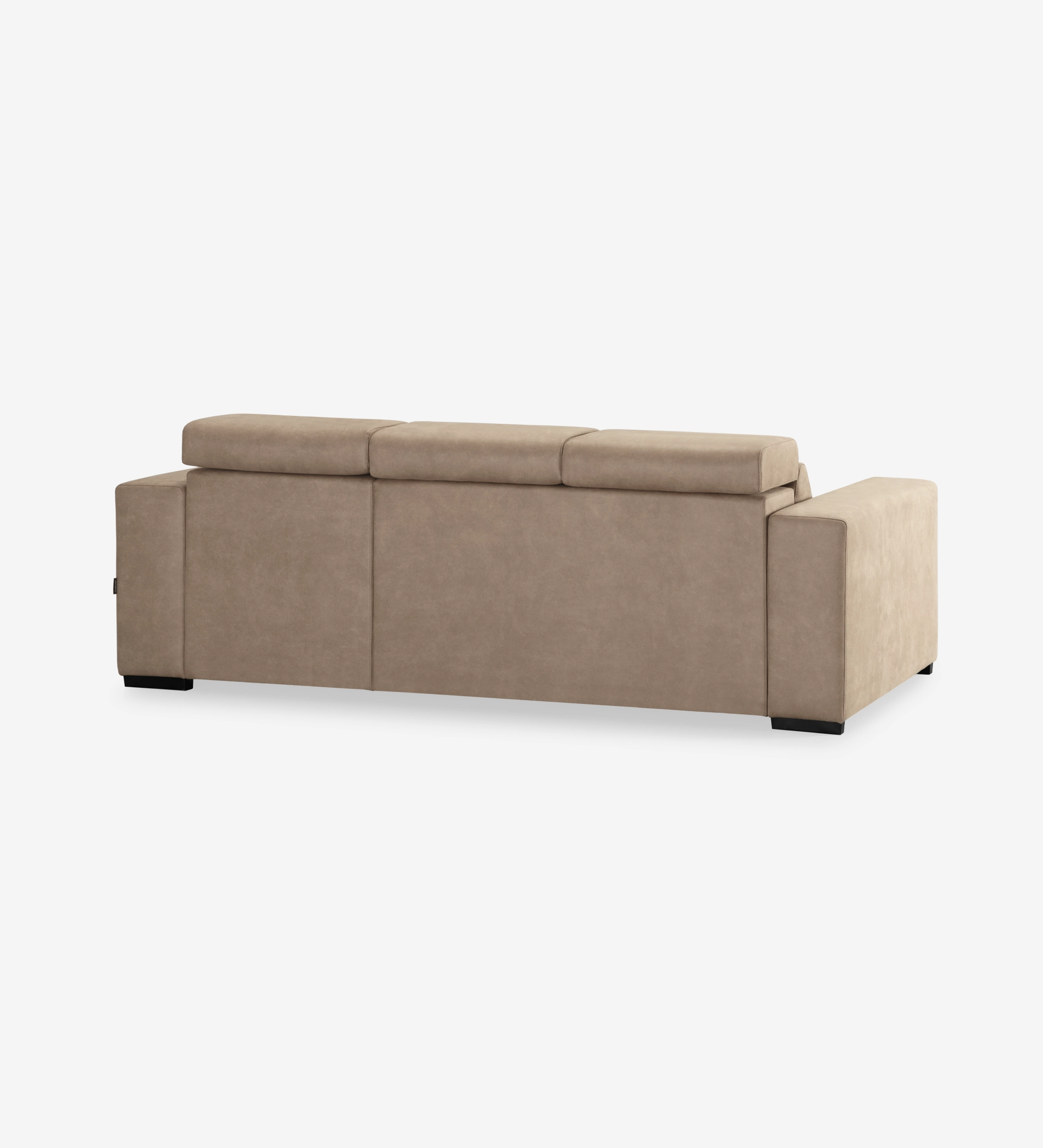 Oporto 3-seater sofa upholstered in camel fabric, reclining headrests and sliding seats, 250 cm.