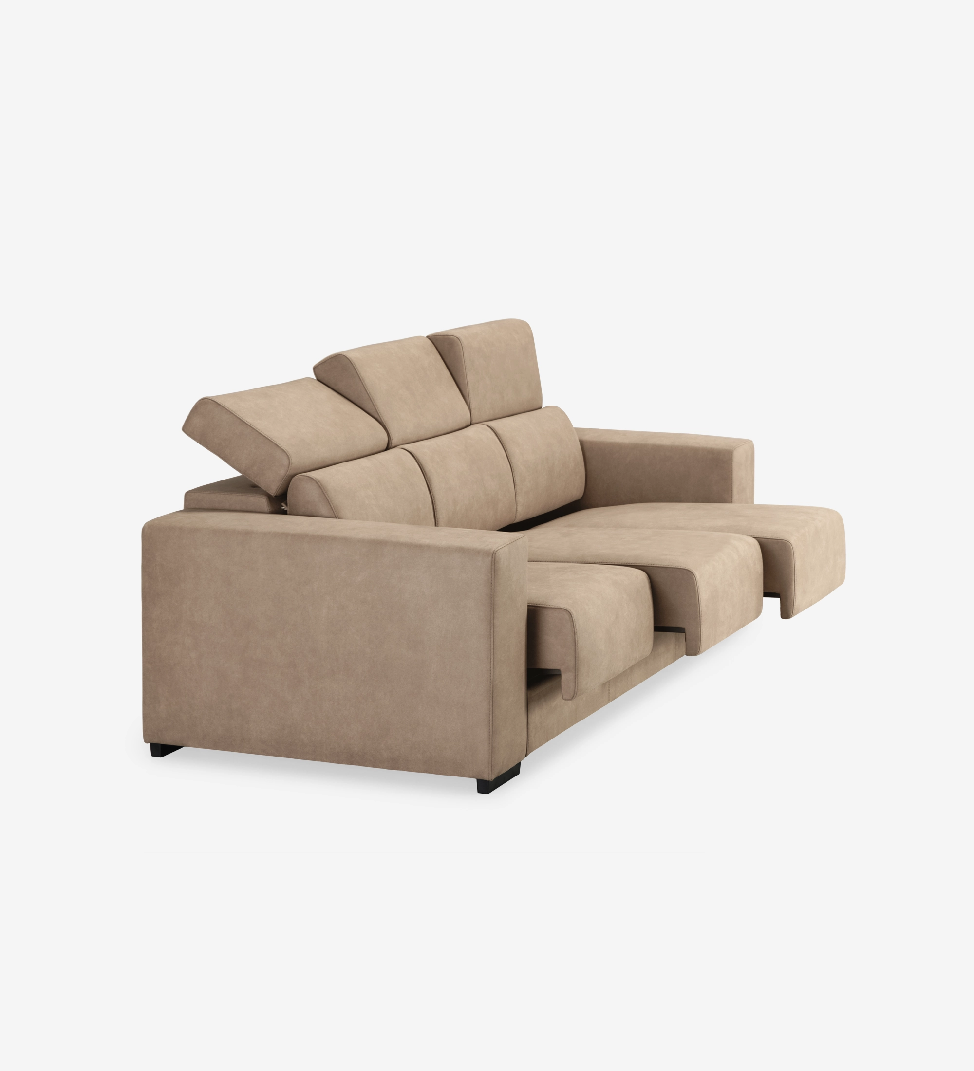 Oporto 3-seater sofa upholstered in camel fabric, reclining headrests and sliding seats, 250 cm.