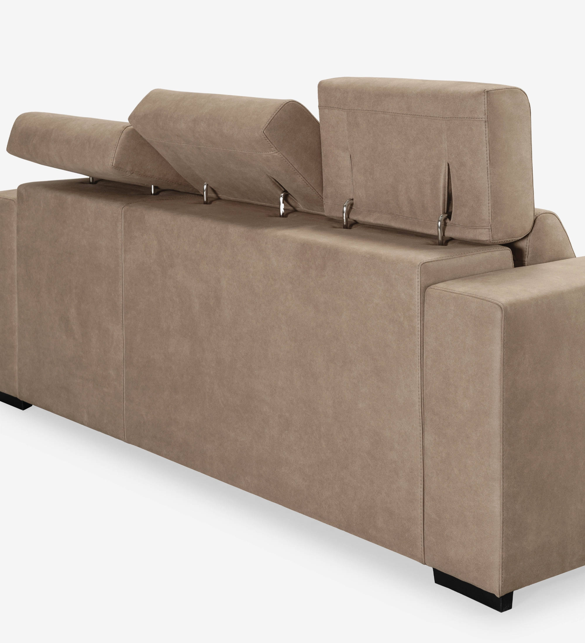 Oporto 3-seater sofa upholstered in camel fabric, reclining headrests and sliding seats, 250 cm.