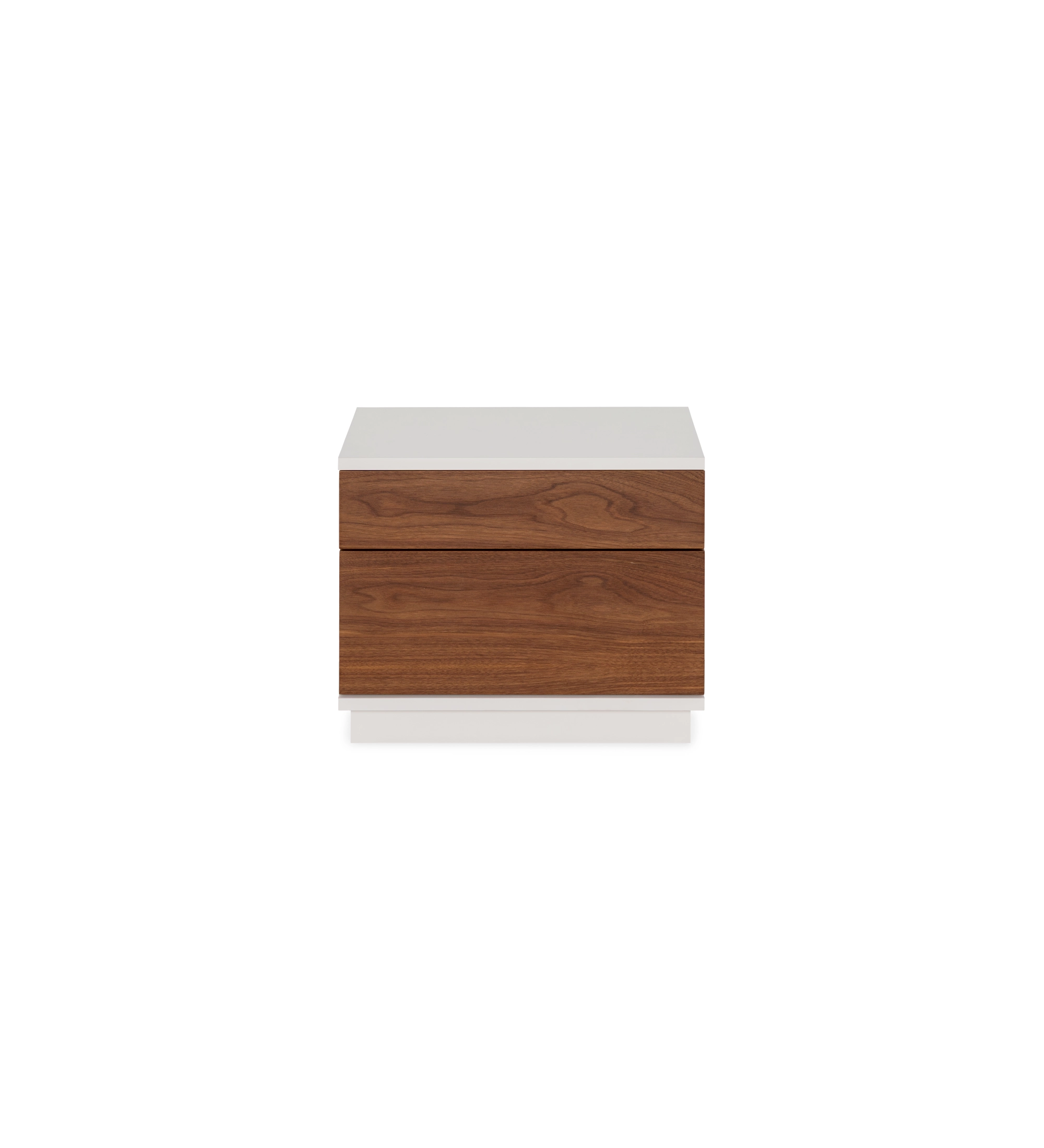 Bedside table with 2 natural walnut drawers, pearl structure.