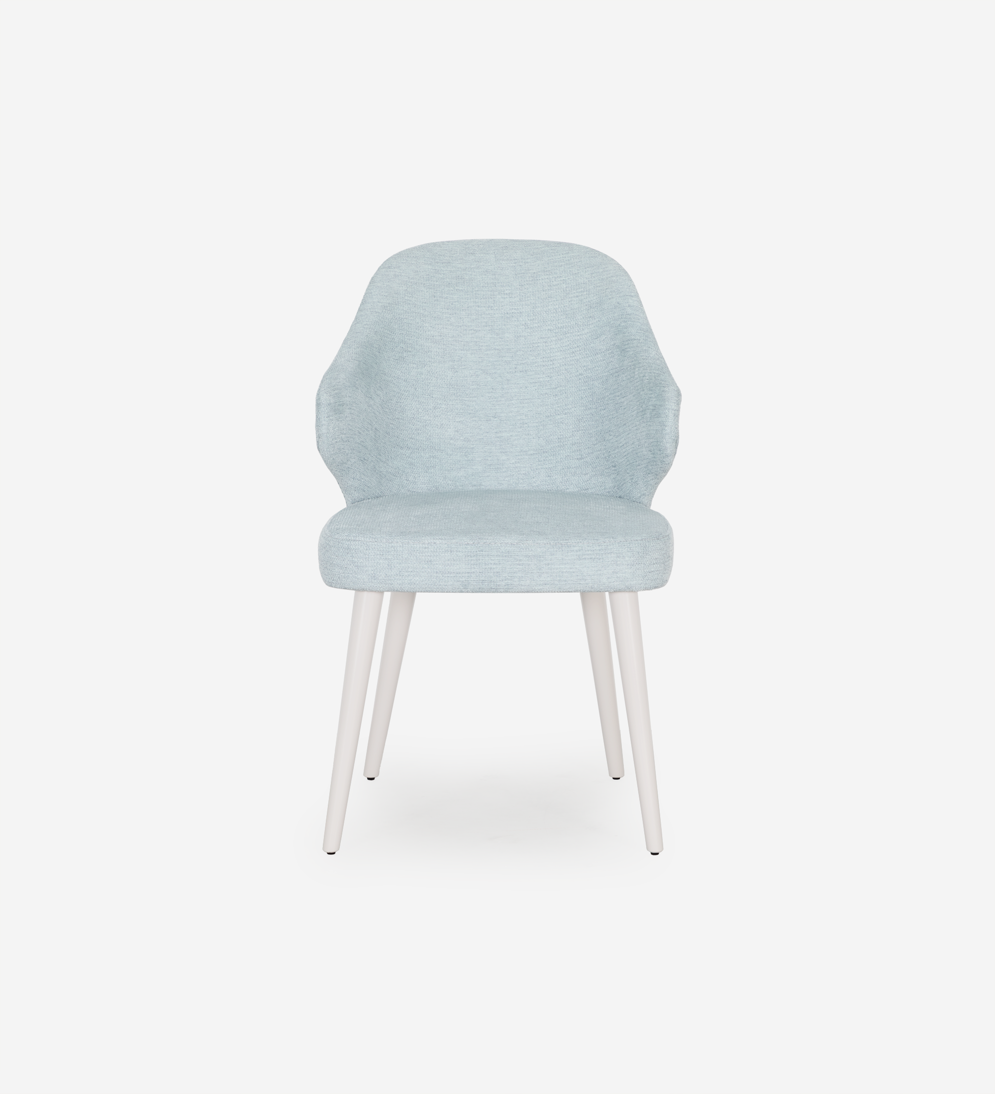 Chair upholstered in blue fabric, feet lacquered in pearl.