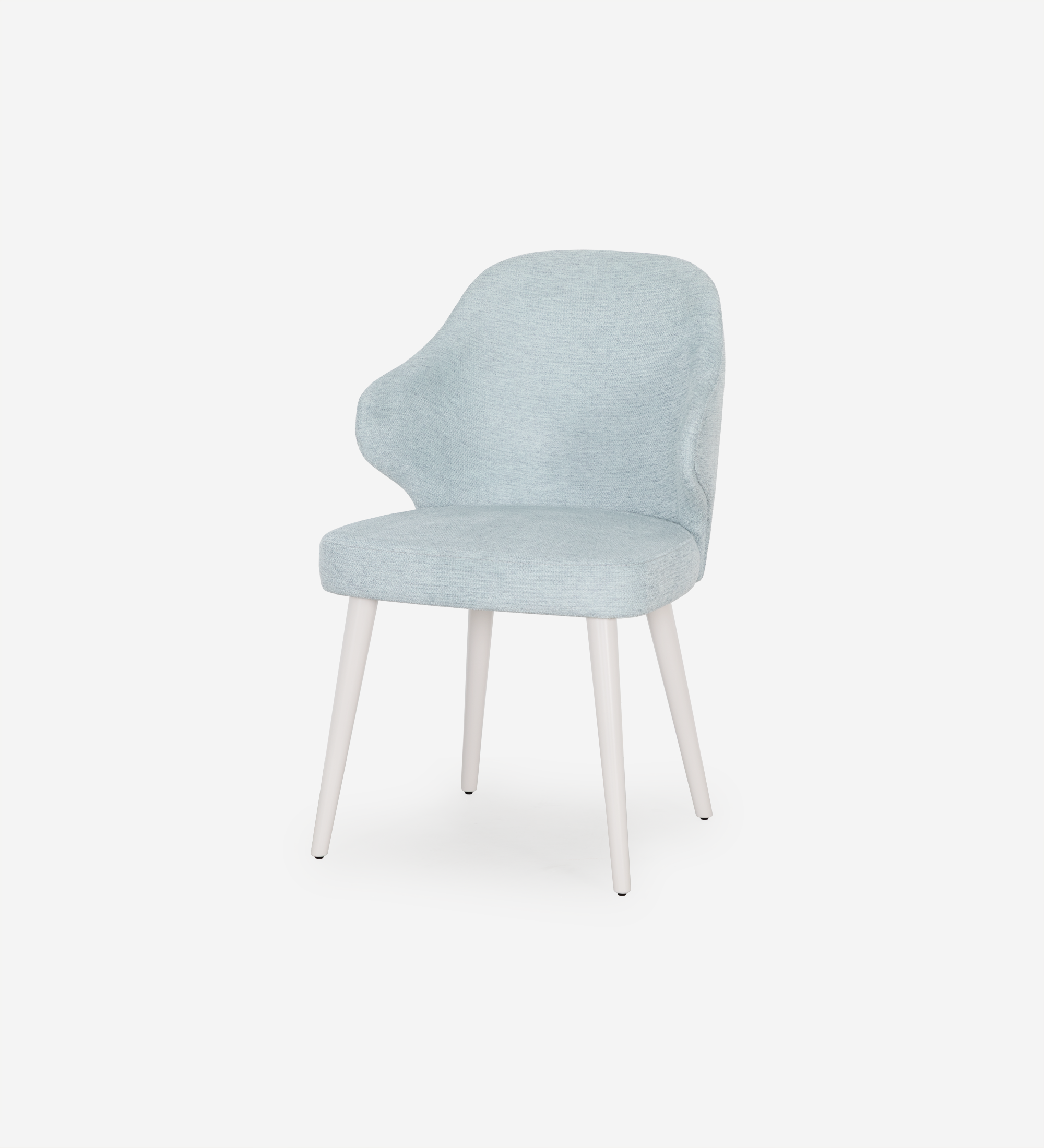 Chair upholstered in blue fabric, feet lacquered in pearl.