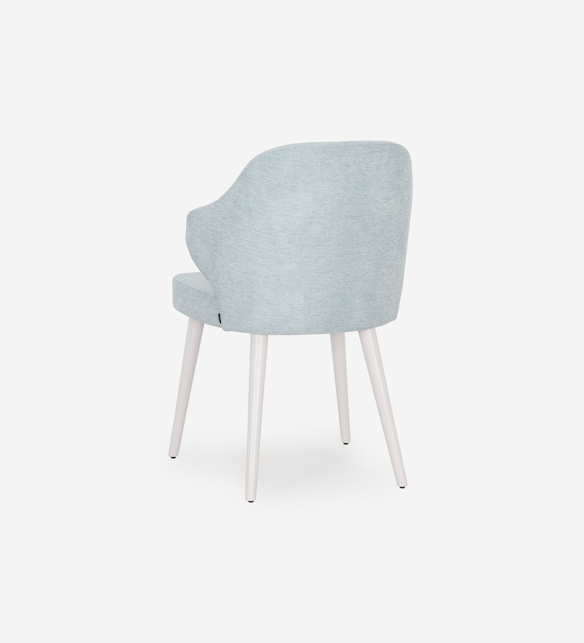 Chair upholstered in blue fabric, feet lacquered in pearl.