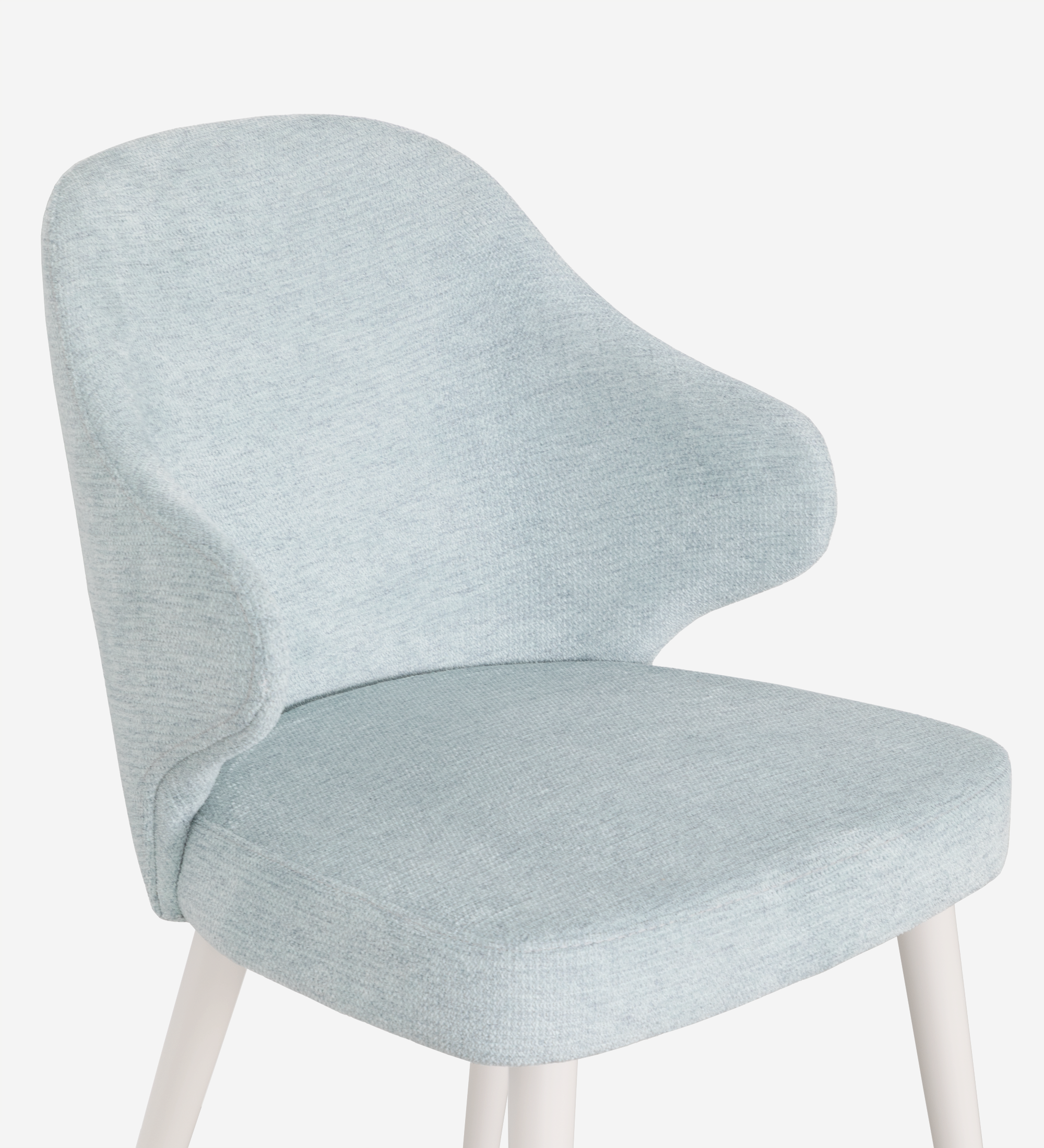 Chair upholstered in blue fabric, feet lacquered in pearl.