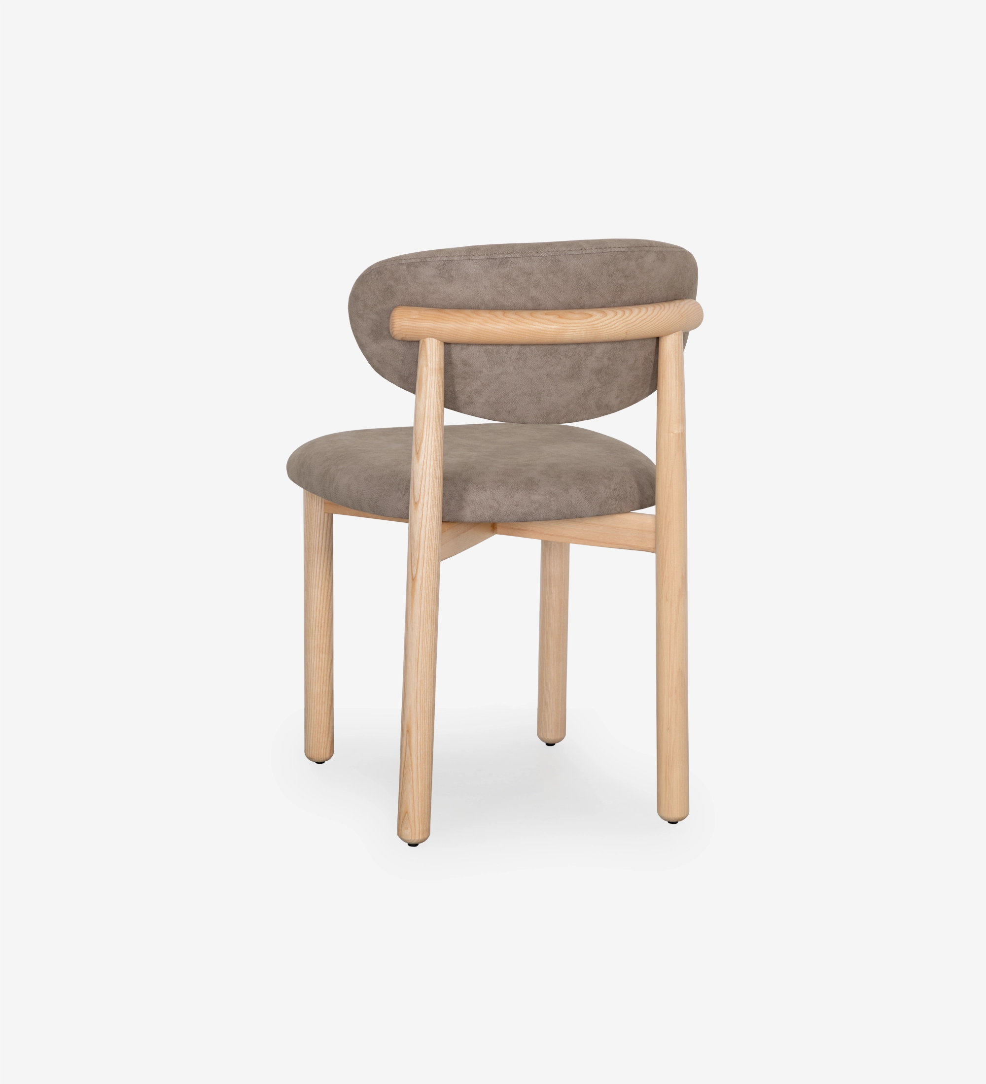 Chair in natural ash wood, with seat and backrest upholstered in toffee fabric.