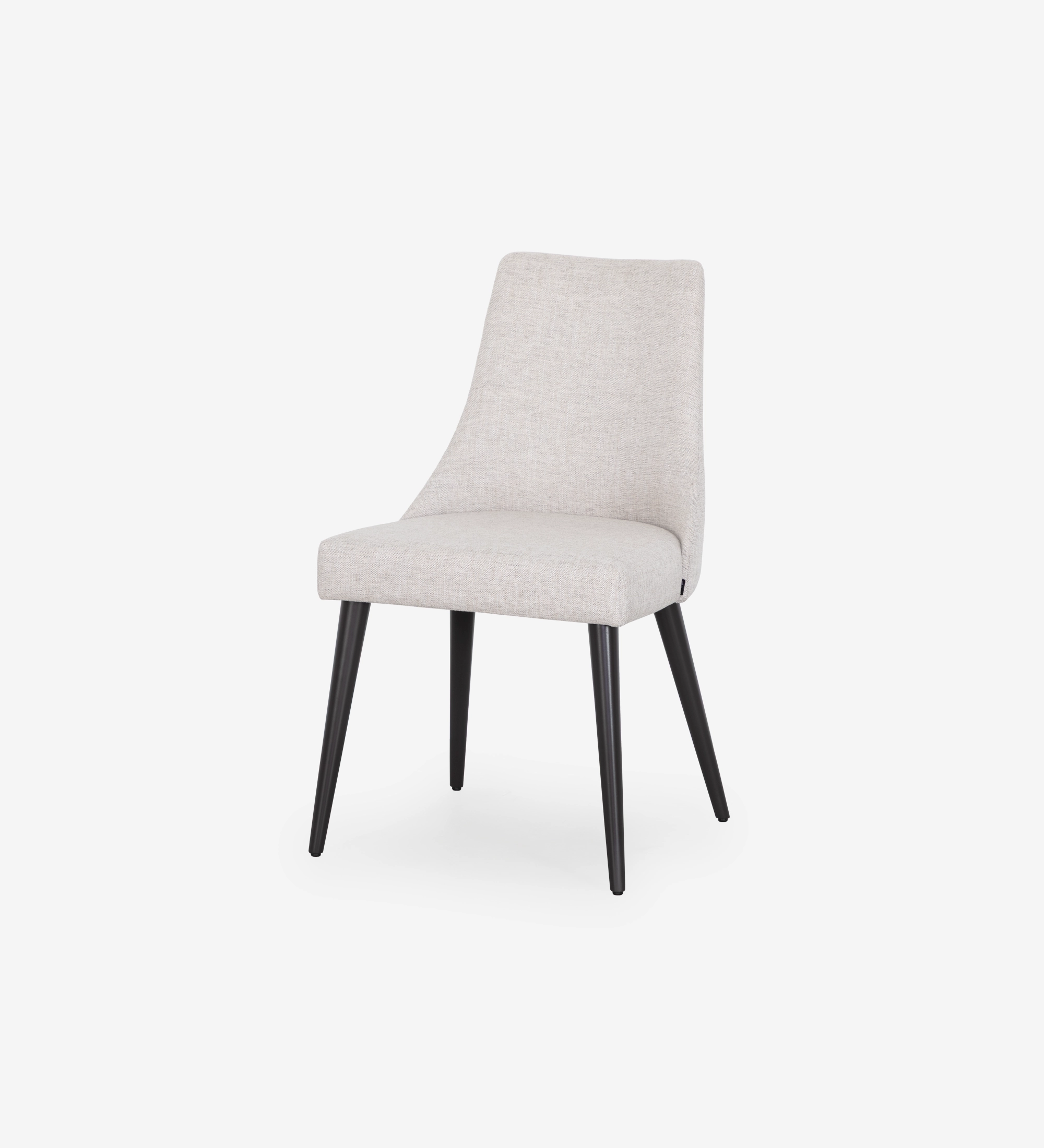 Cadeira Oslo, design moderno em cinza claro com pés de madeira escura