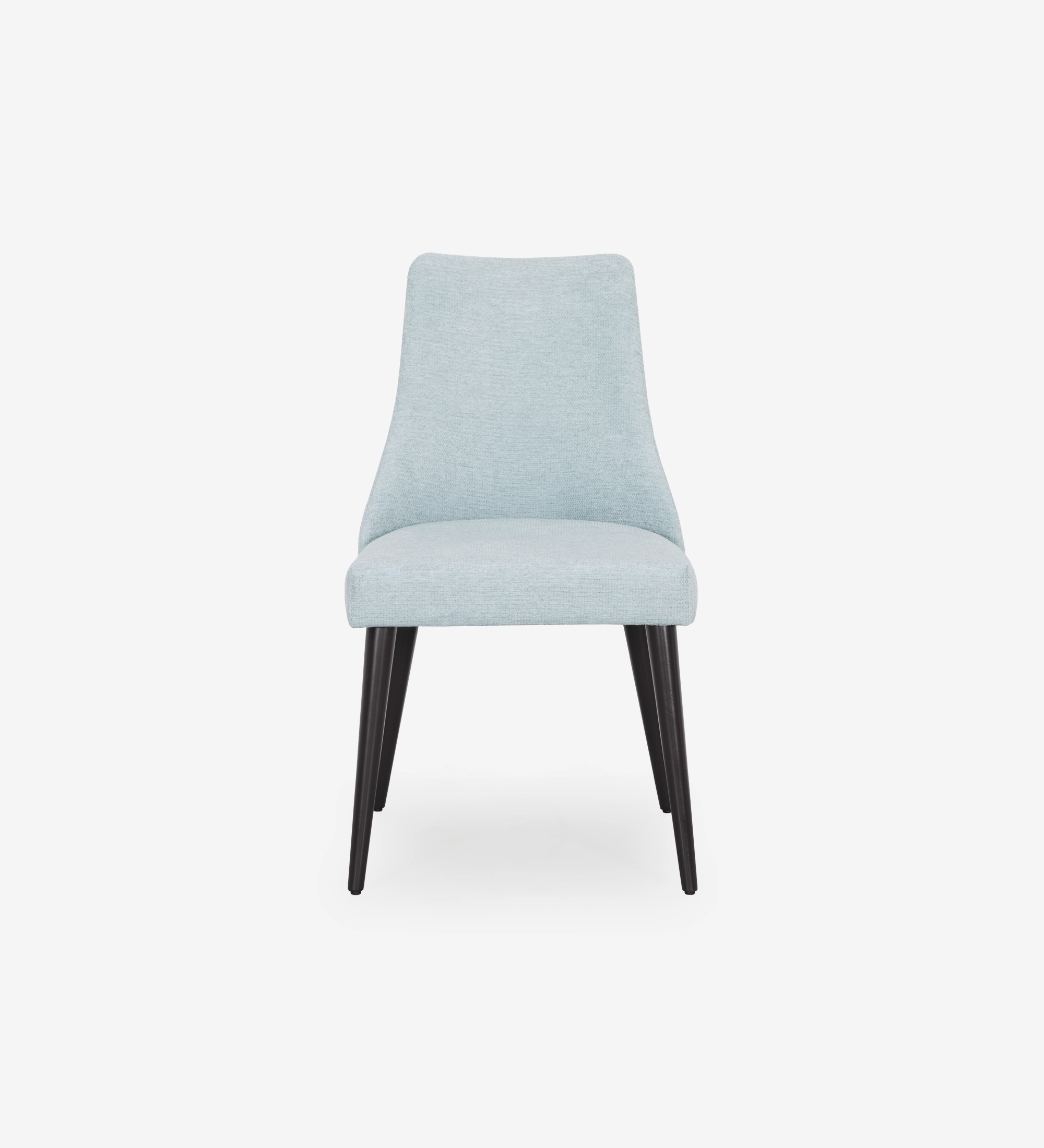 Silla Oslo tapizada en tela azul, pies lacados enegro.