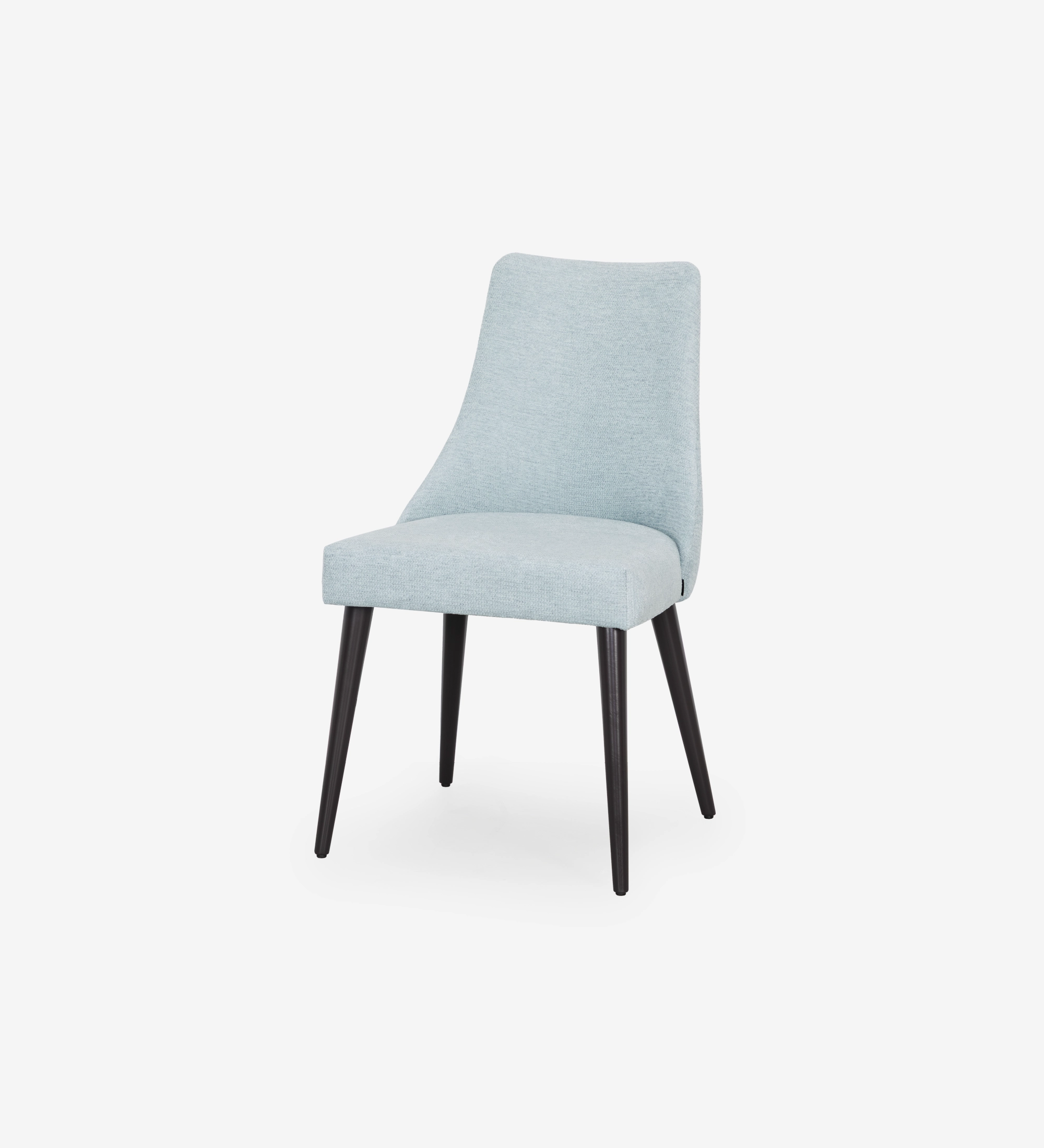 Silla Oslo tapizada en tela azul, pies lacados enegro.