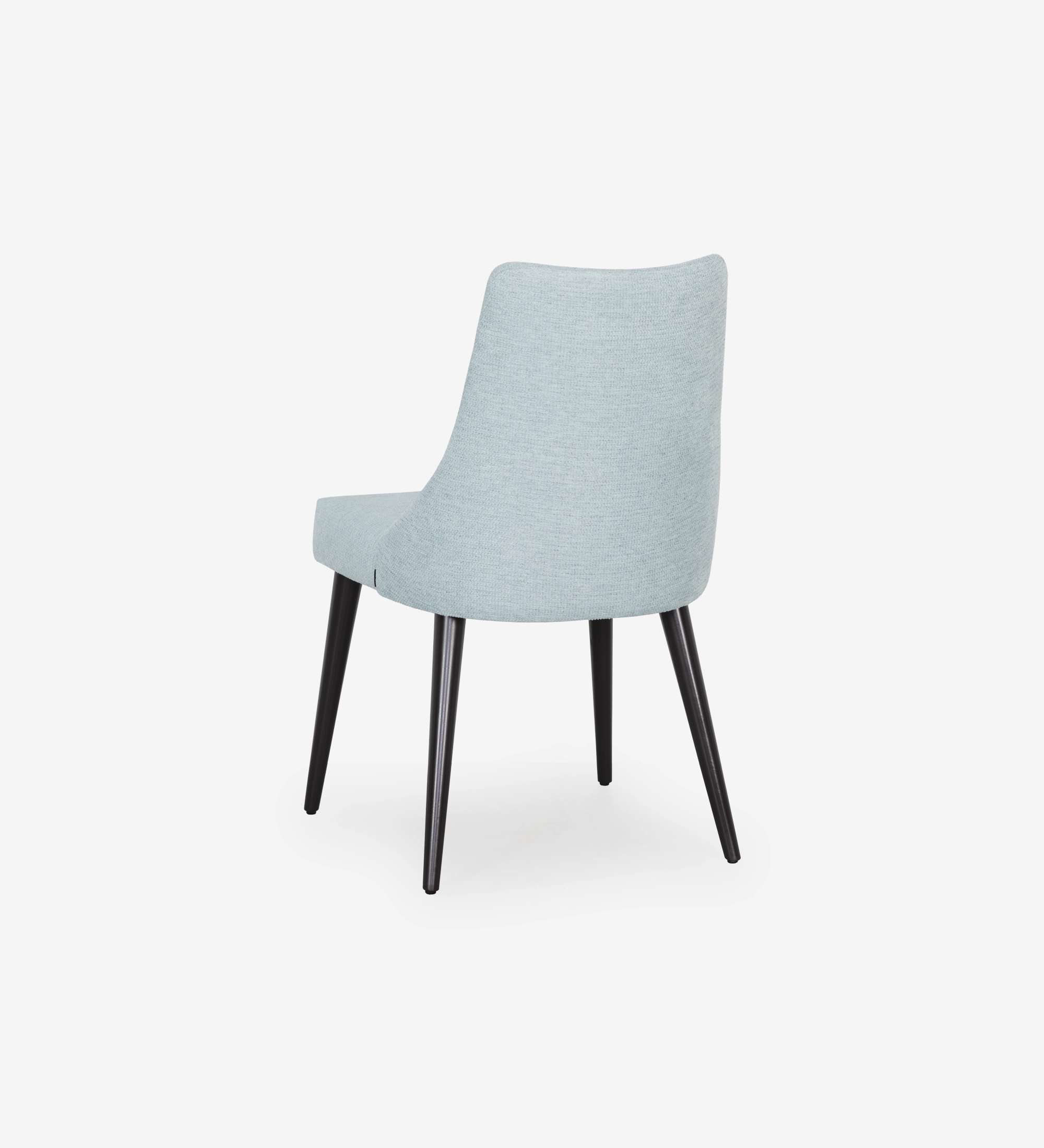 Silla Oslo tapizada en tela azul, pies lacados enegro.